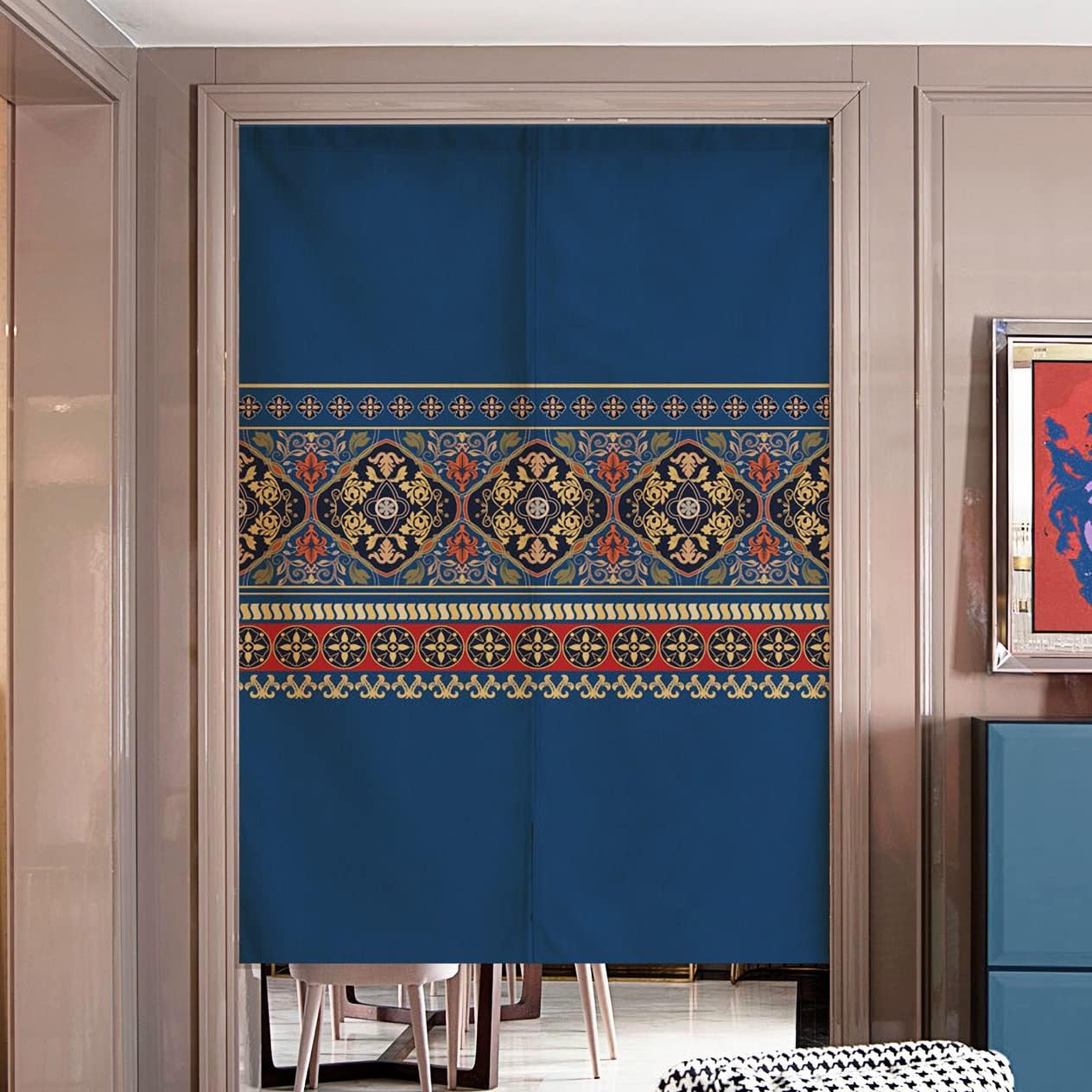 Japanese Noren Door Curtain Blue Tribal Boho Style