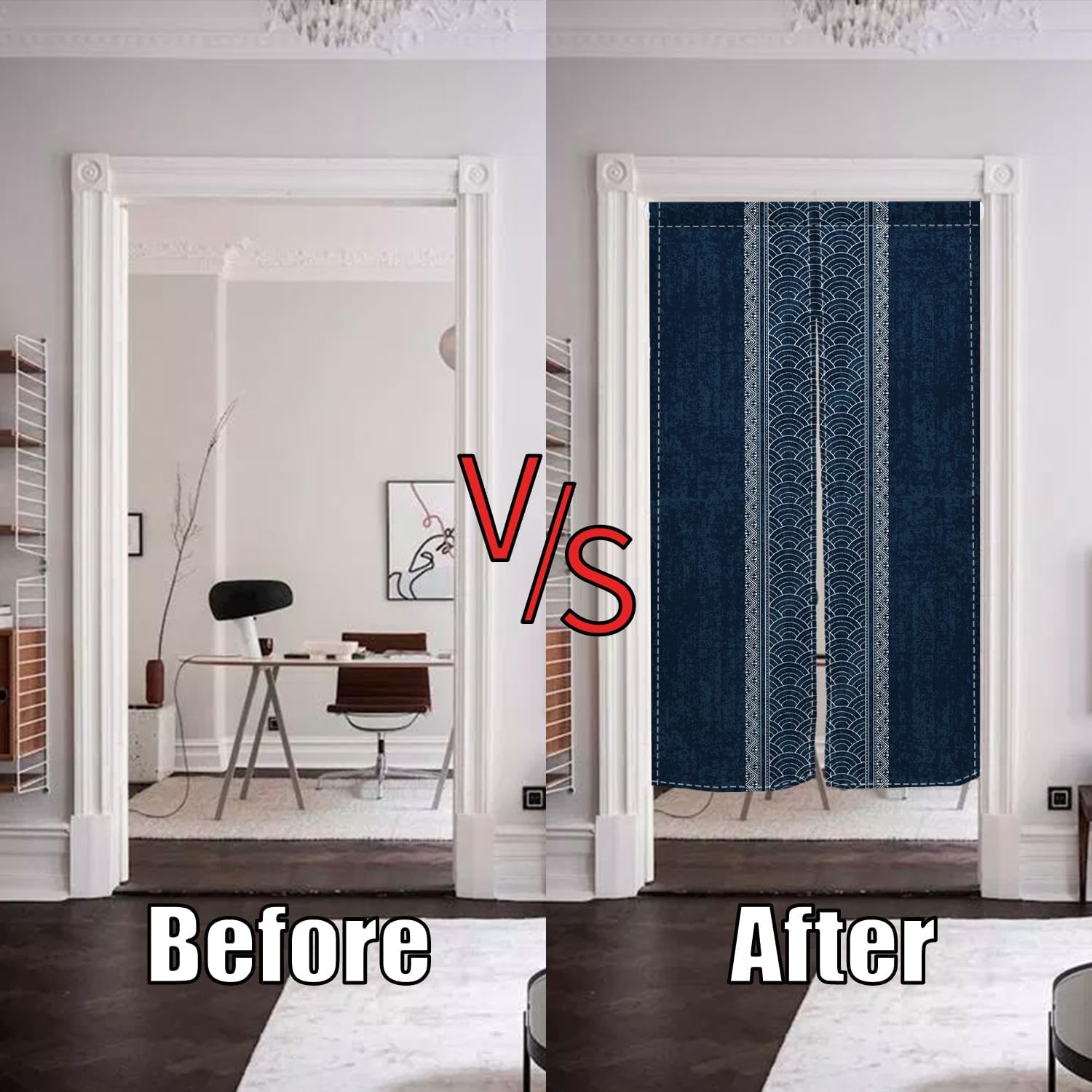 Royal Blue Noren Doorway Curtain with Split Design