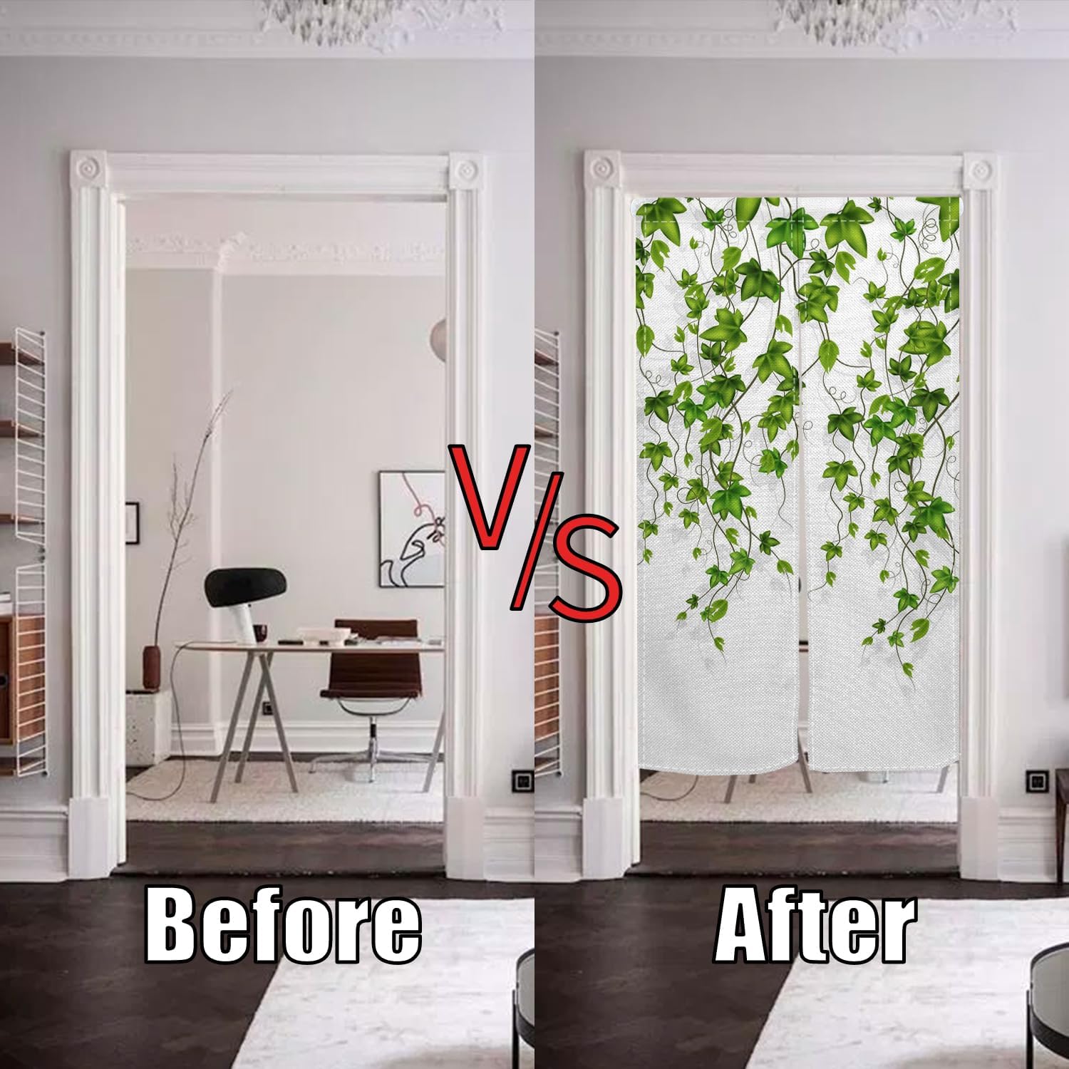 Boho Style Doorway Curtain with Leaf Pattern 34 x 60 Inches