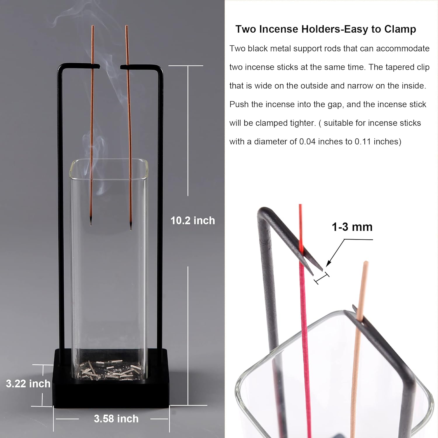 Hukalw Incense Holder for Sticks with Glass Ash Catcher