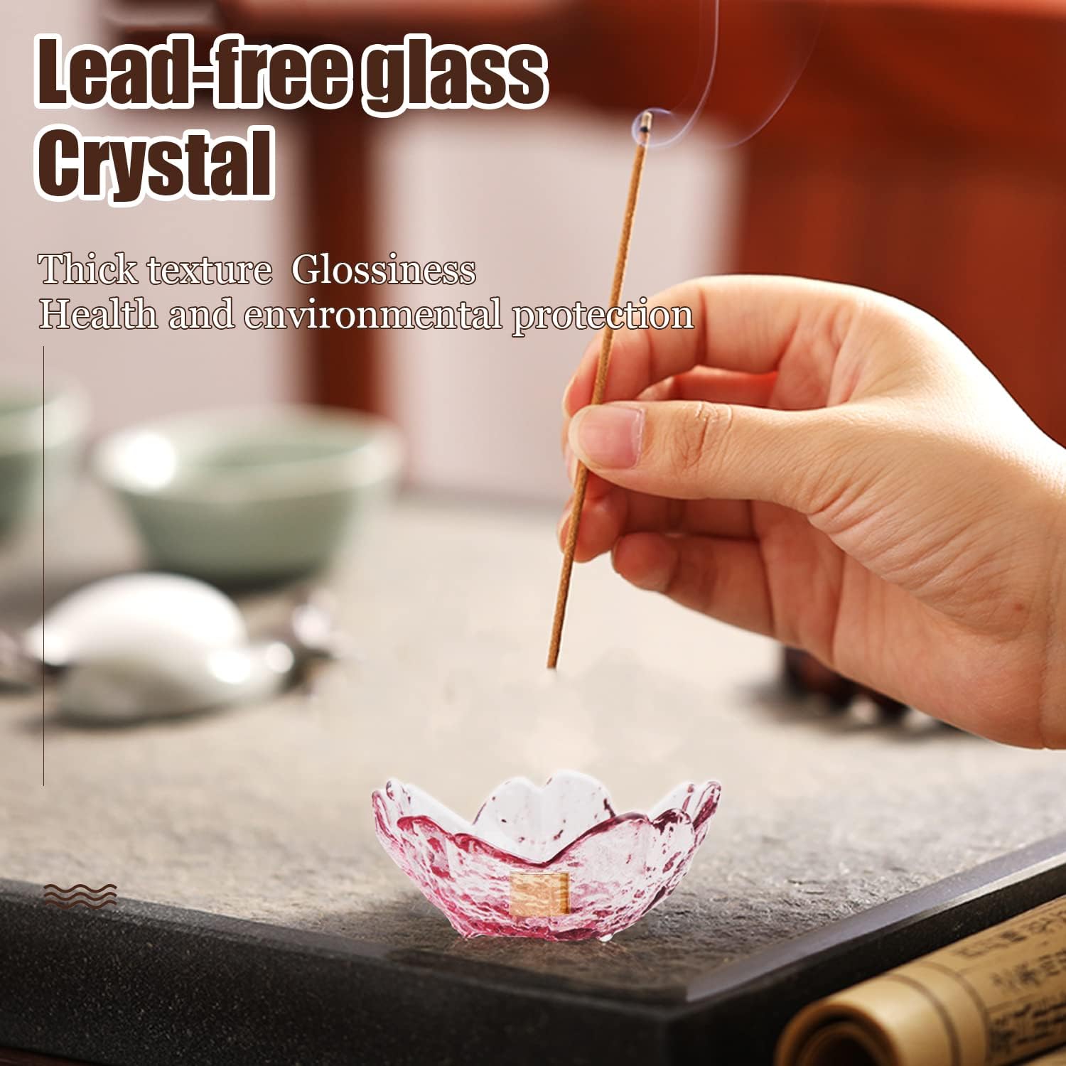Cherry Blossom Incense Stick Holder with 9 Holes Brass Base