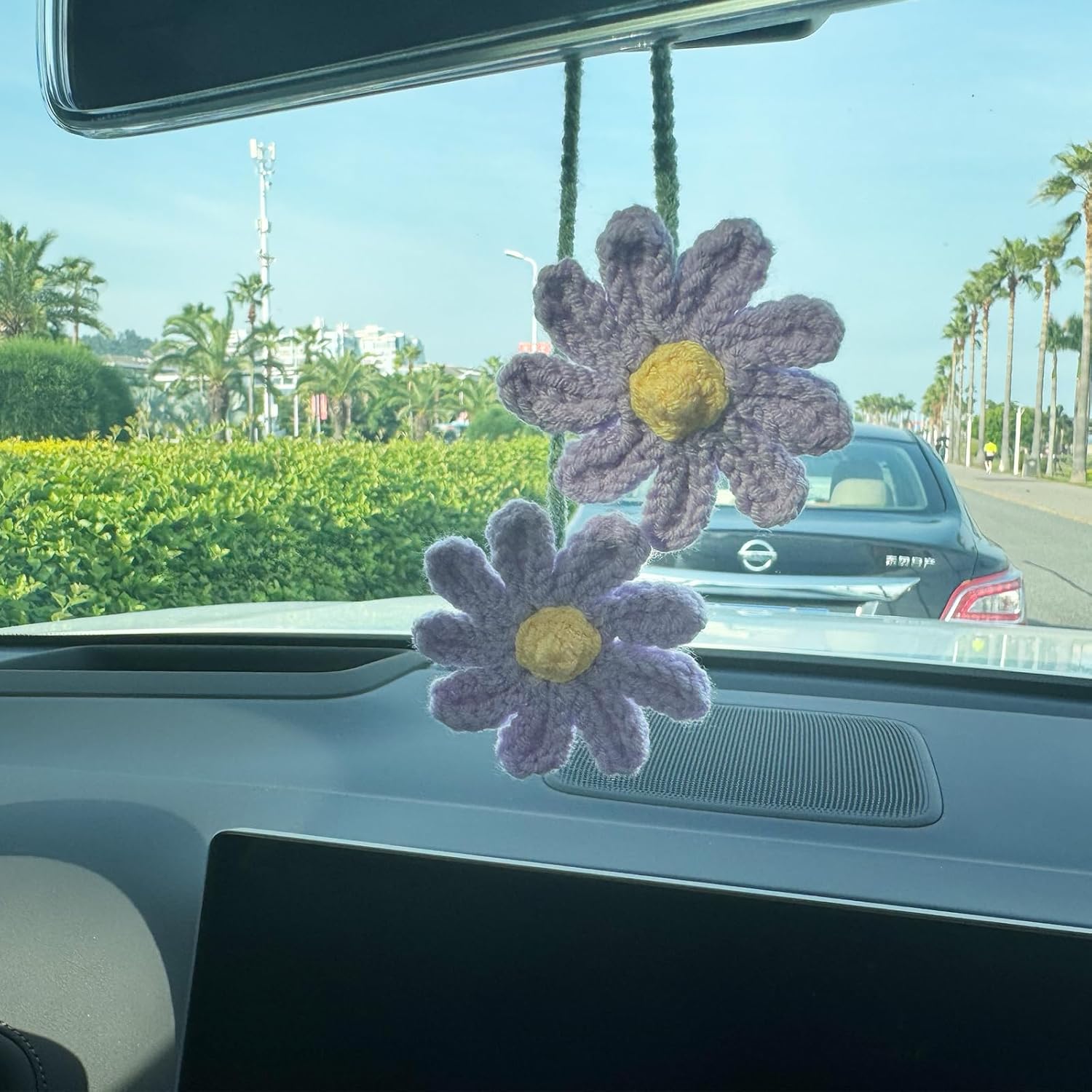 Cute Crochet Daisy Car Hanging Ornament Purple