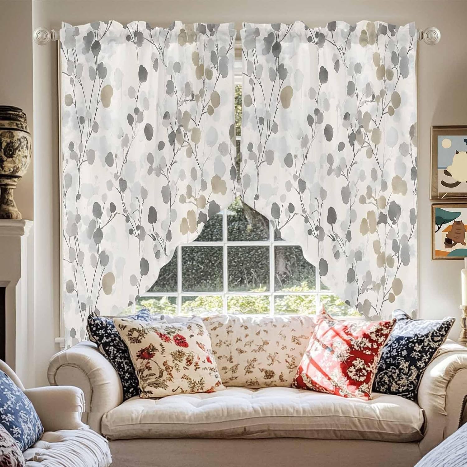 Gray Botanical Swag Valance 2 Pack for Windows