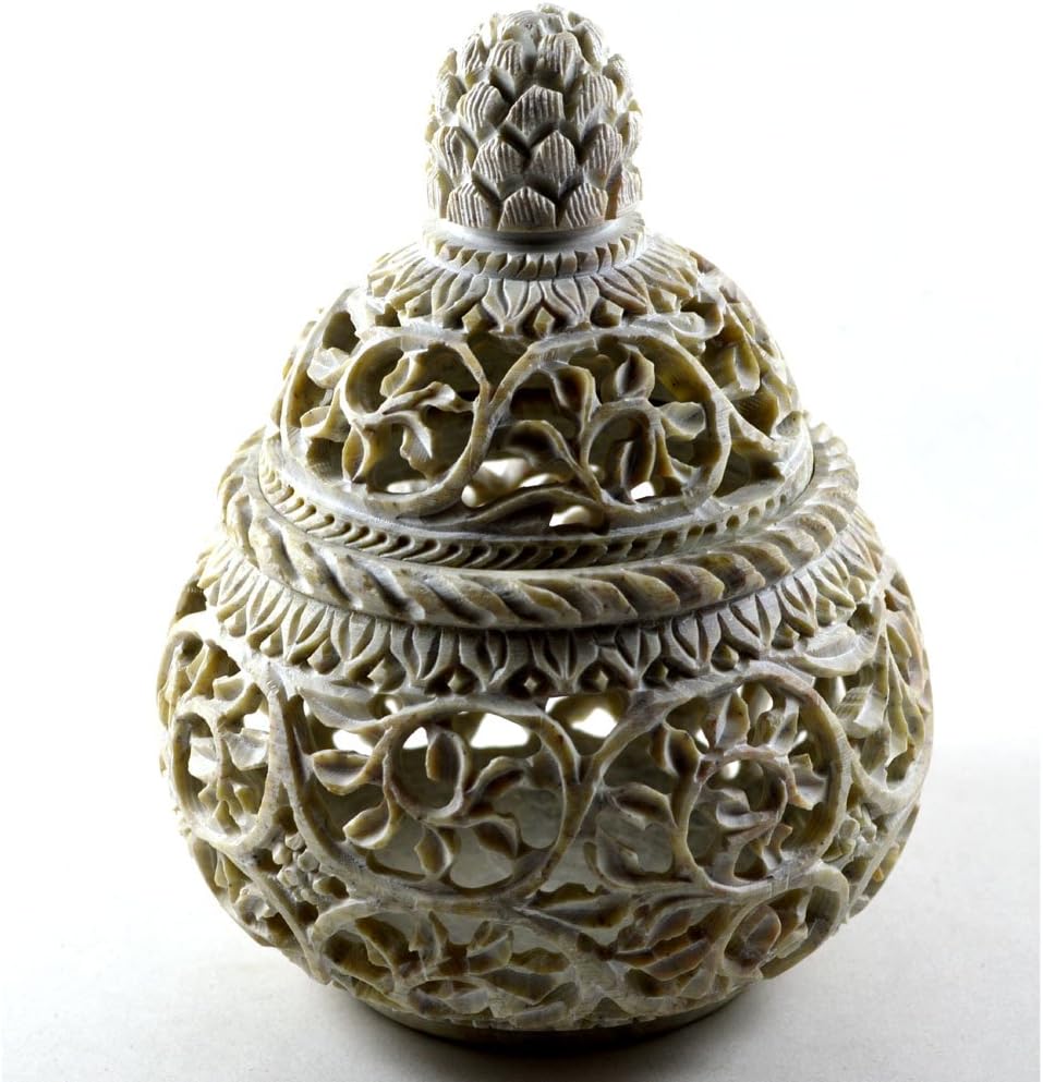 Handcrafted Soapstone Tea Holder Potpourri Box with Floral Carving 1