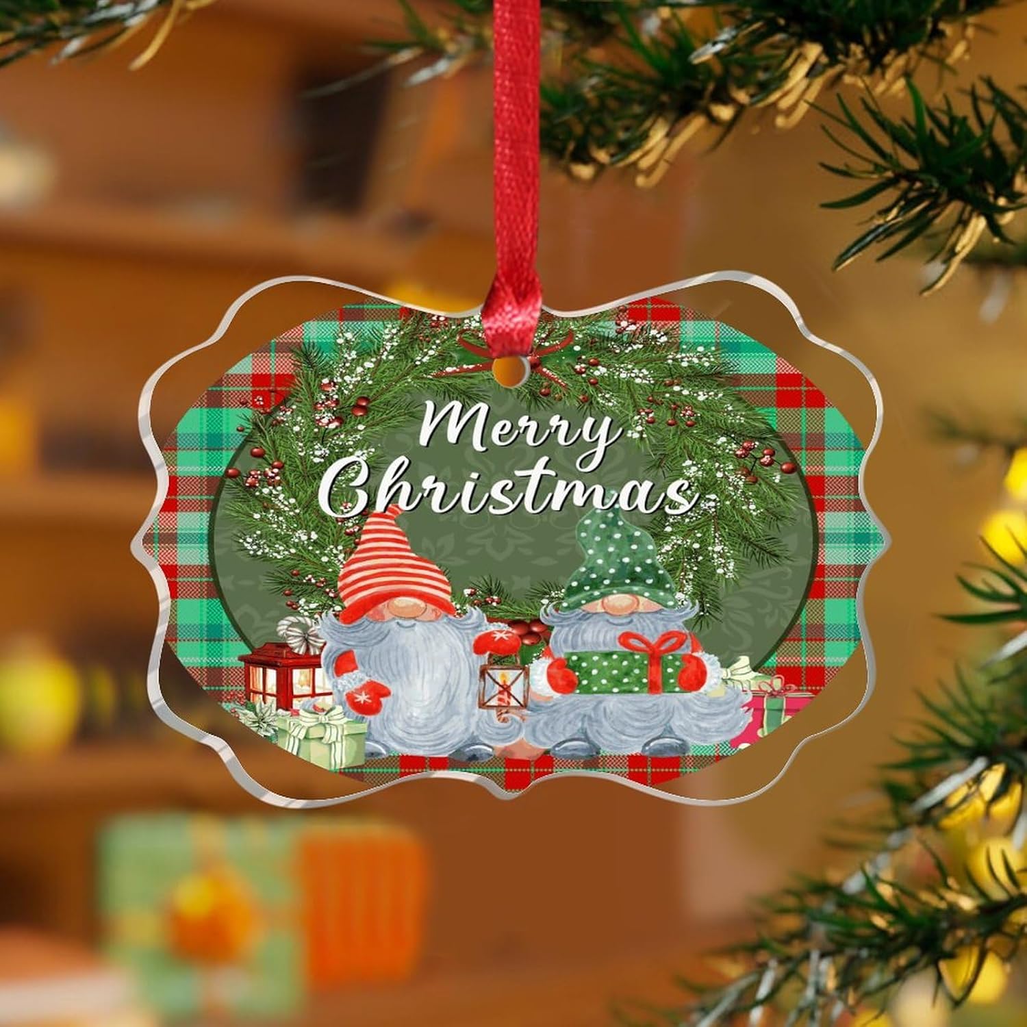 3 Inch Clear Acrylic Christmas Gnome Ornament 2023