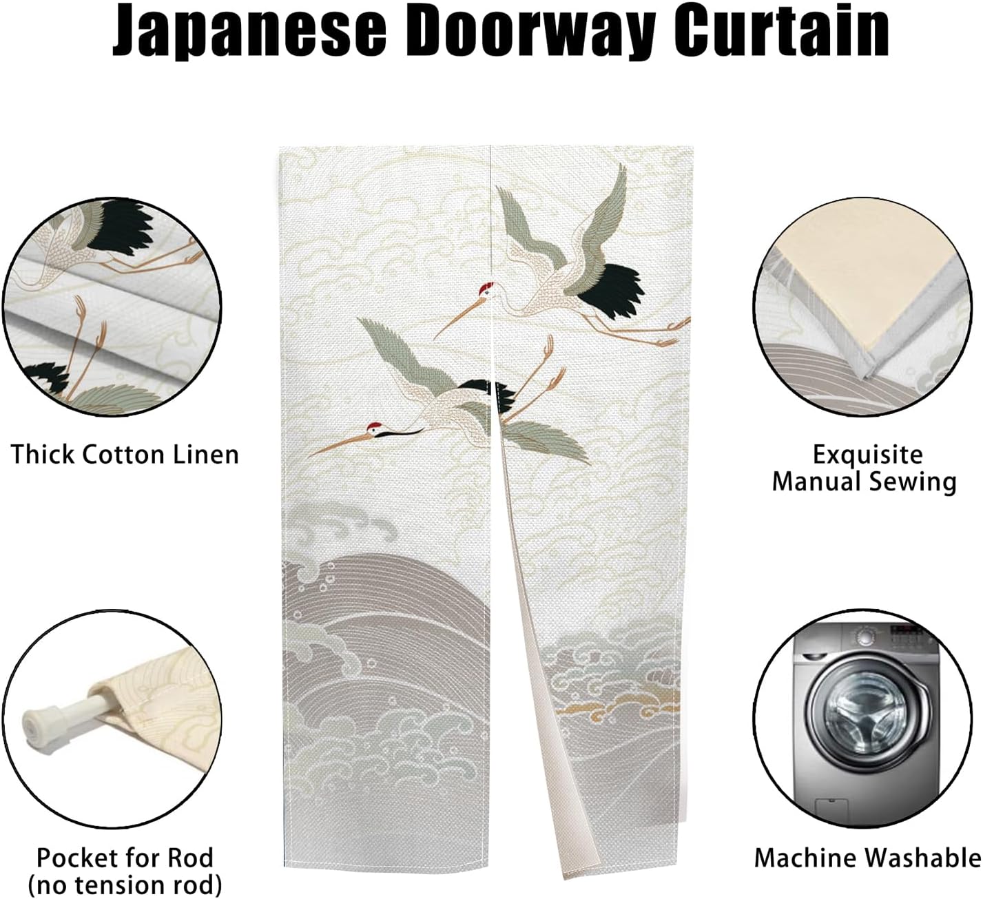 White Cranes Noren Door Curtain Privacy Partition Decor