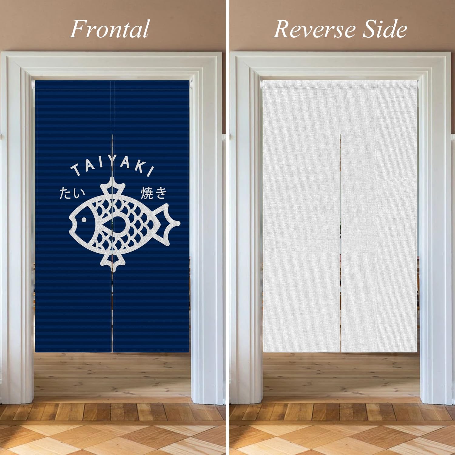 Traditional Japanese Noren Door Curtain with Taiyaki Print