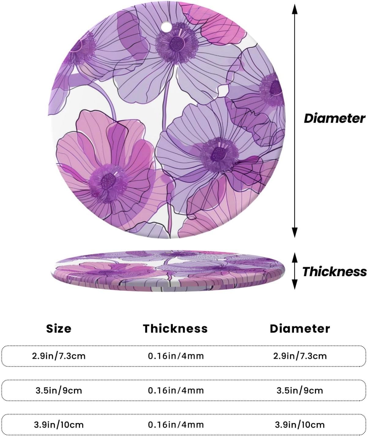 Purple Anemone Ceramic Hanging Christmas Ornaments
