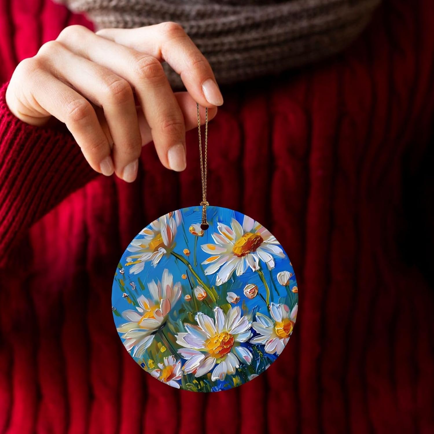 Christmas Ornaments Daisy Flower Ceramic Pendant Decor