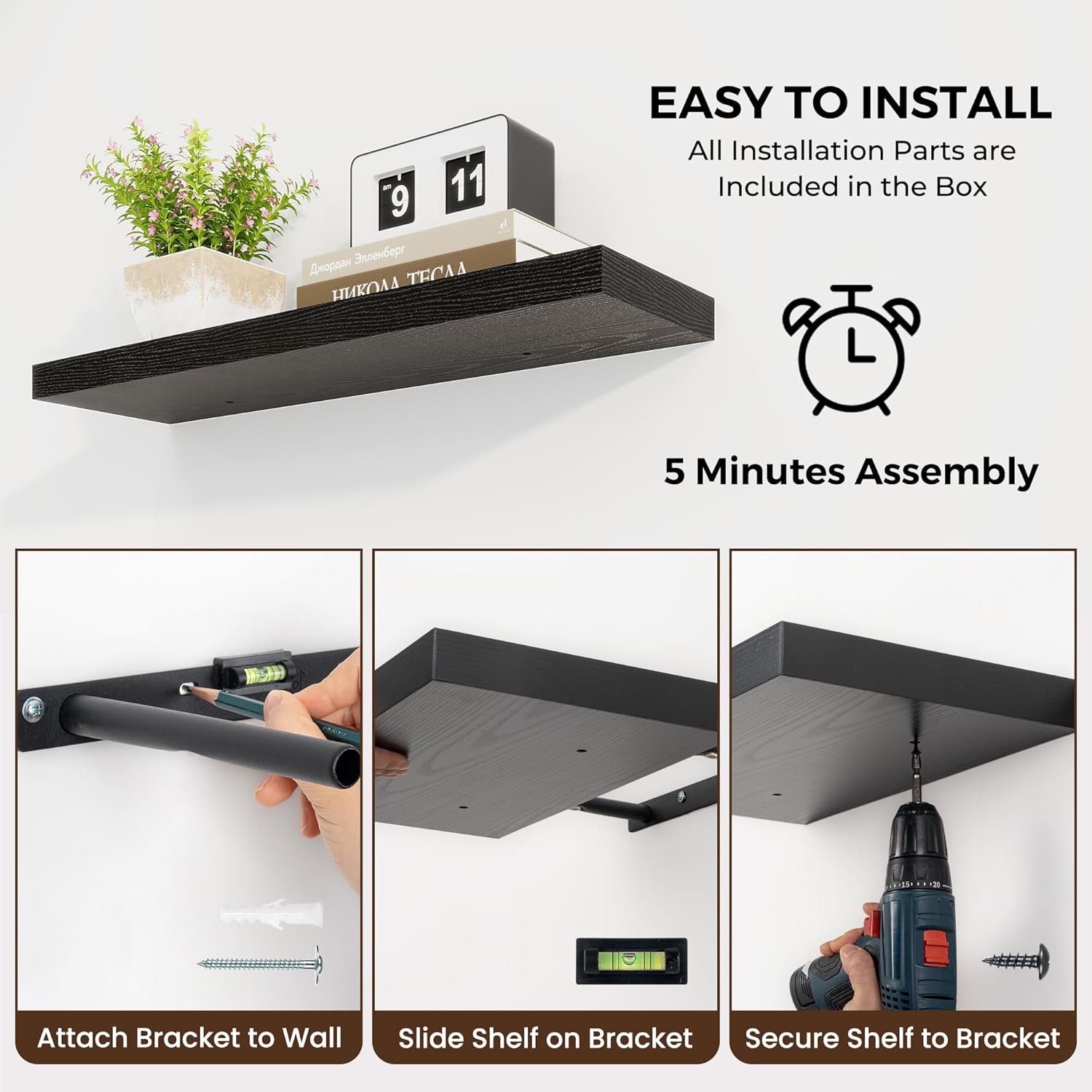 Dreamland 24 Inch Floating Shelves Set of 2 Black
