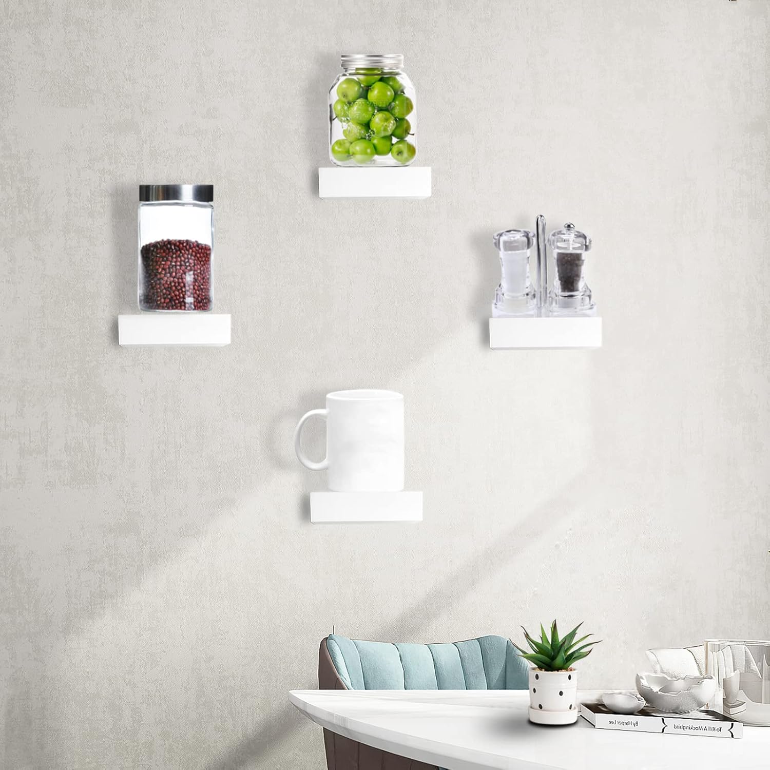 Set of 4 Floating Wall Shelves for Living Room Bedroom Bathroom