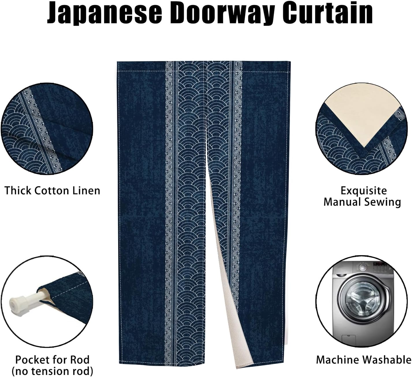 Royal Blue Noren Doorway Curtain with Split Design