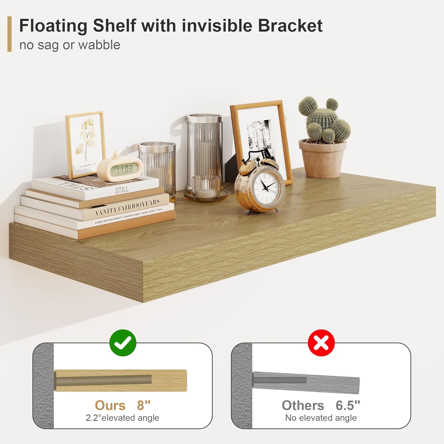 Heimlove 12 Inch Deep Oak Floating Shelves Set of 1