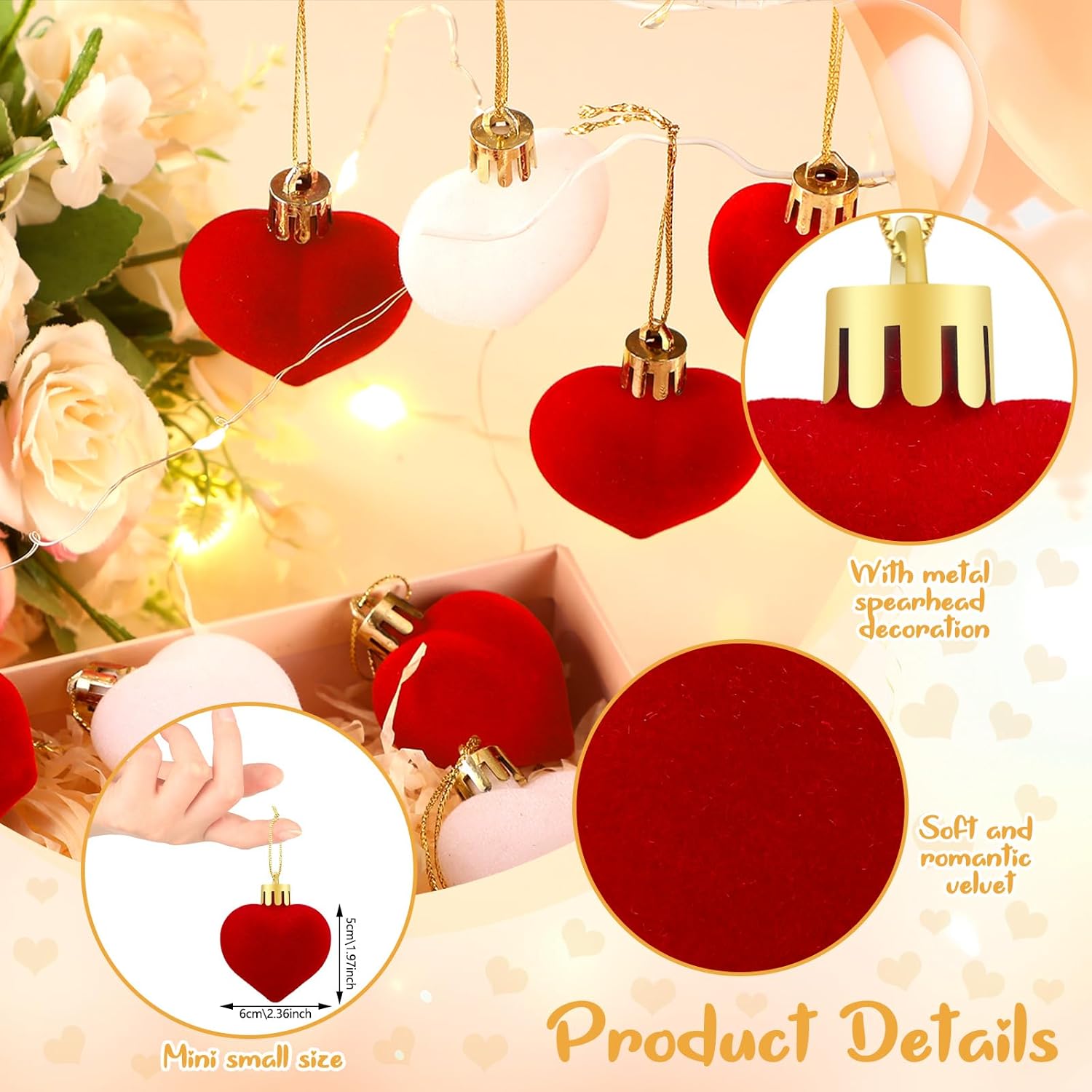 12 Pcs Valentines Day Velvet Heart Ornaments