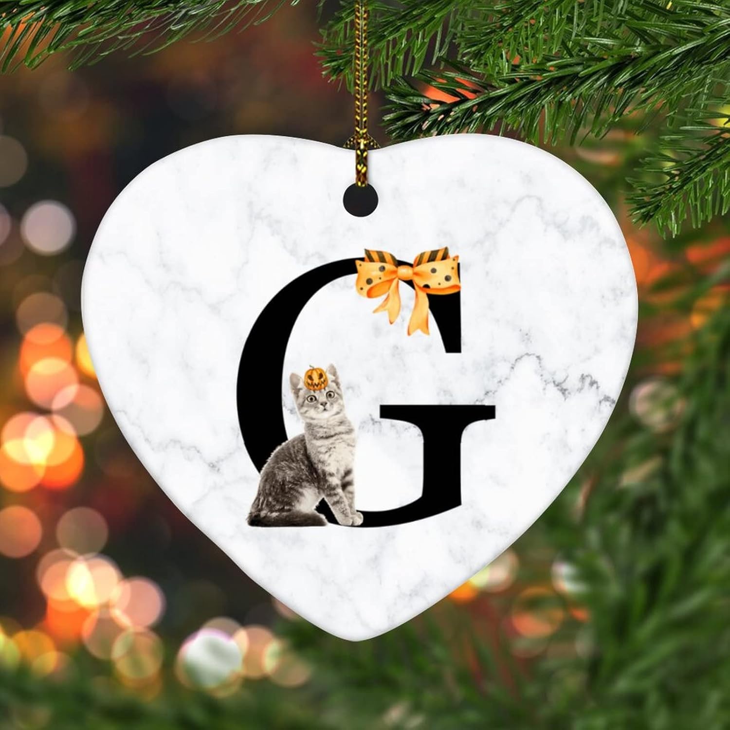 Heart Shape Ceramic Christmas Ornament with Initials