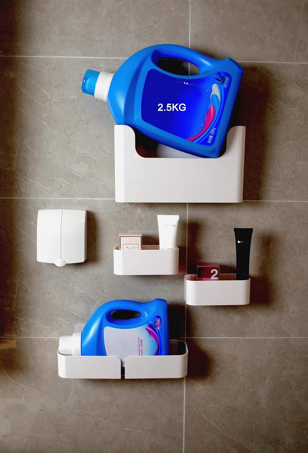 Adhesive Wall Mounted Shelves 4pcs Set White ABS Plastic Hanging Storage Bins
