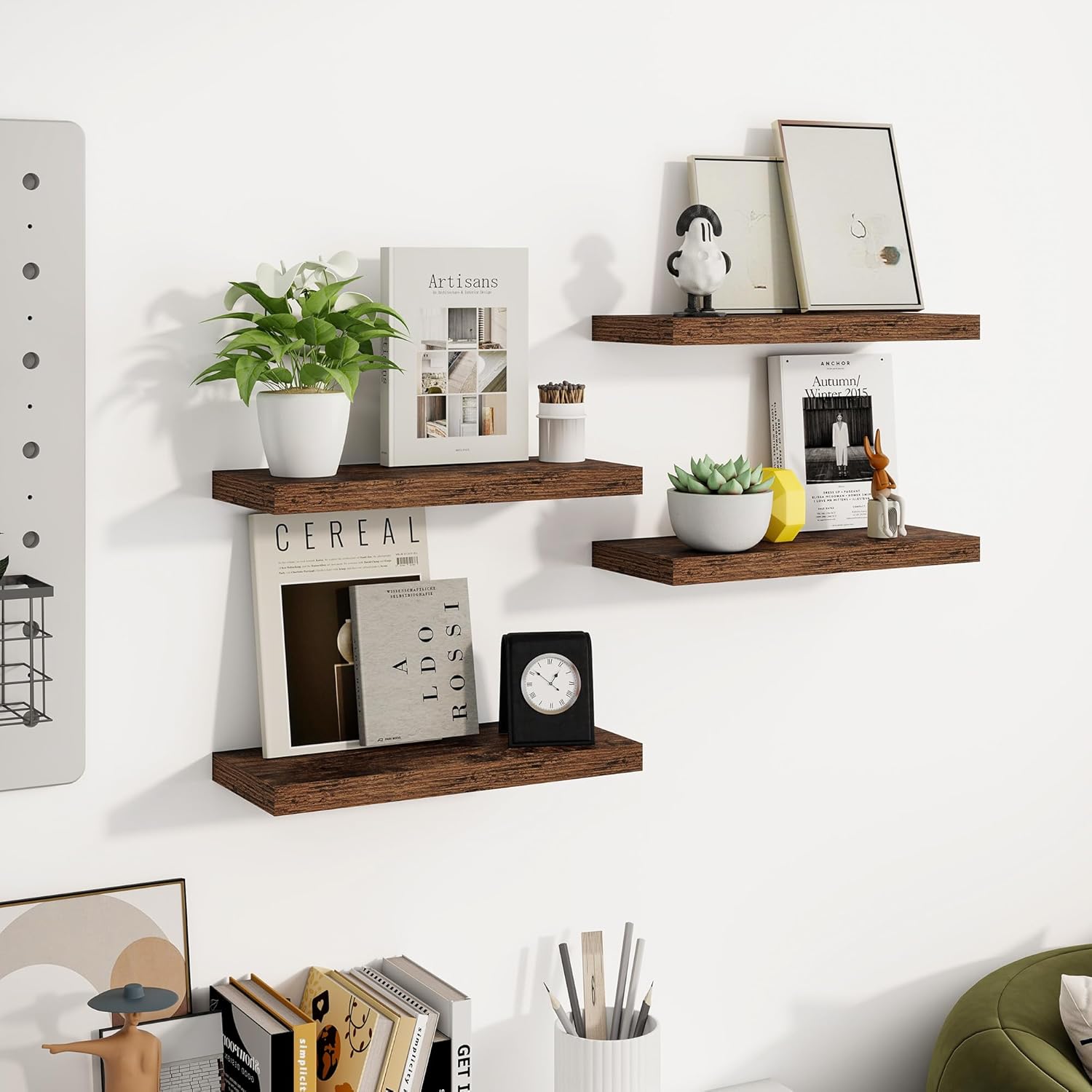 Brown Floating Wall Shelves with Invisible Brackets