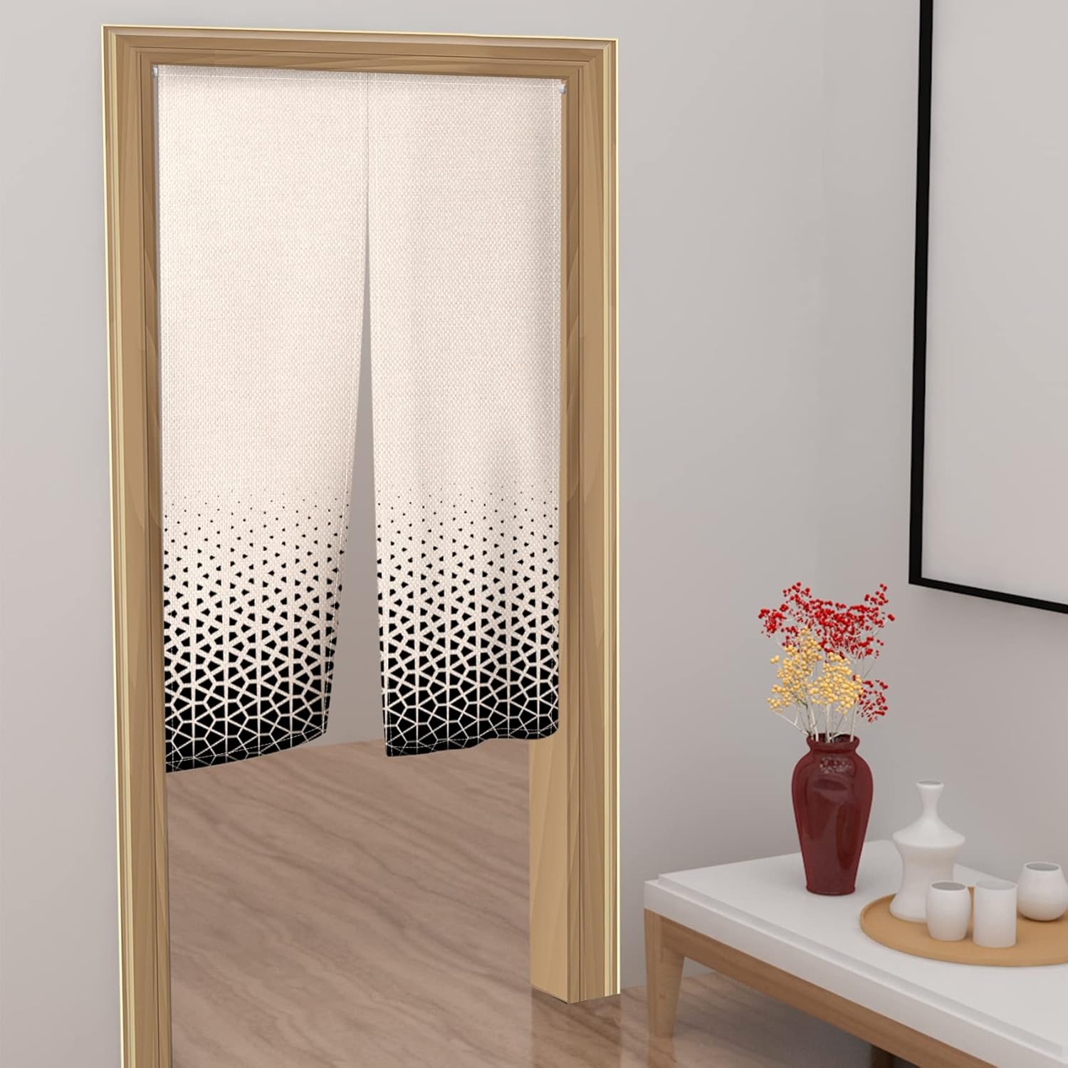 Leowefowa Japanese Noren Curtain with Abstract Geometric Patterns