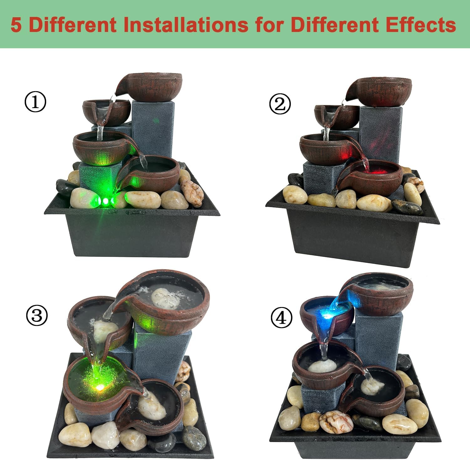 Small Tabletop Waterfall Fountain with LED Light