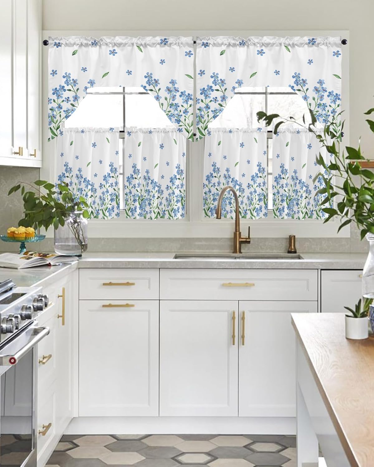 Farmhouse Floral Curtains Swag Valance and Tier Set 24 Inch