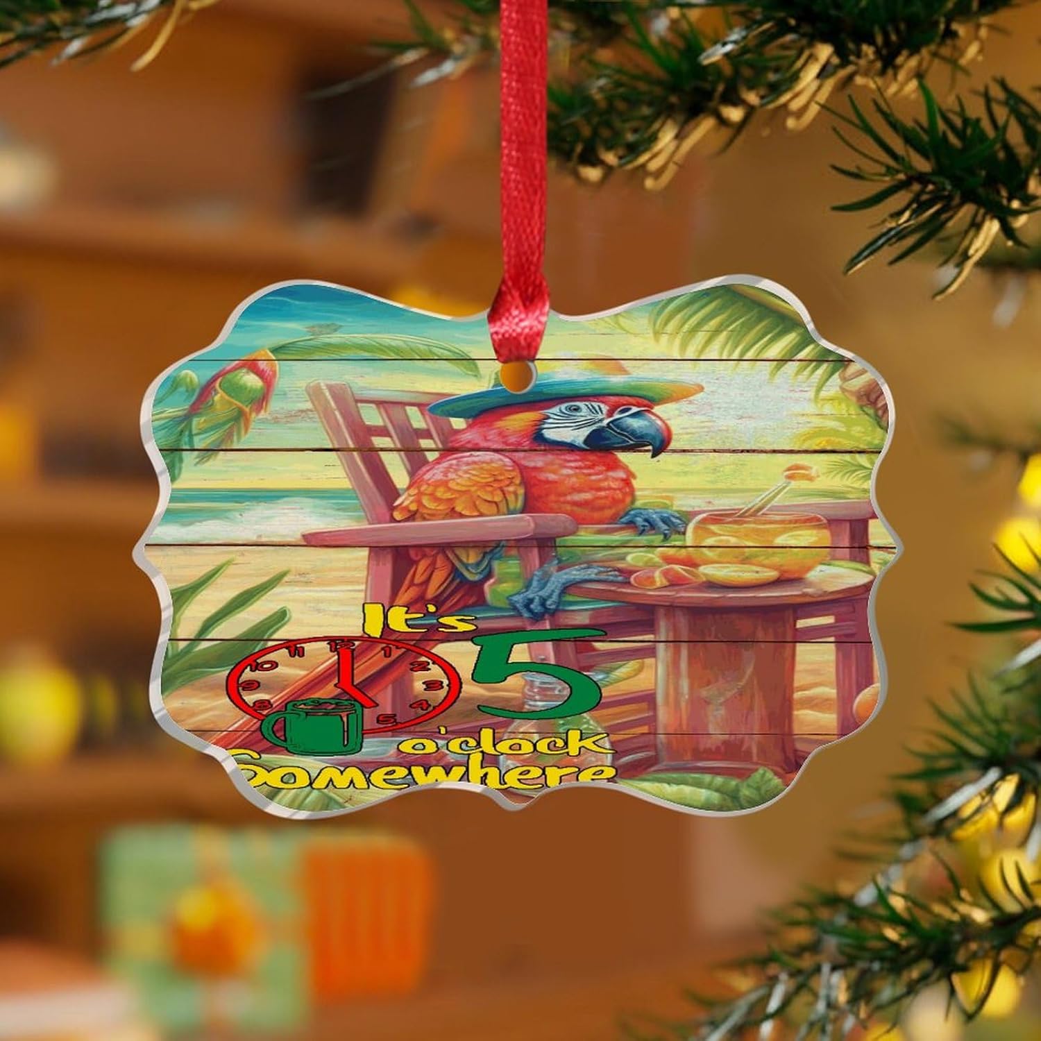 3 Inch Acrylic Christmas Ornaments 2024 Decorative Parrot Flamingo Baubles