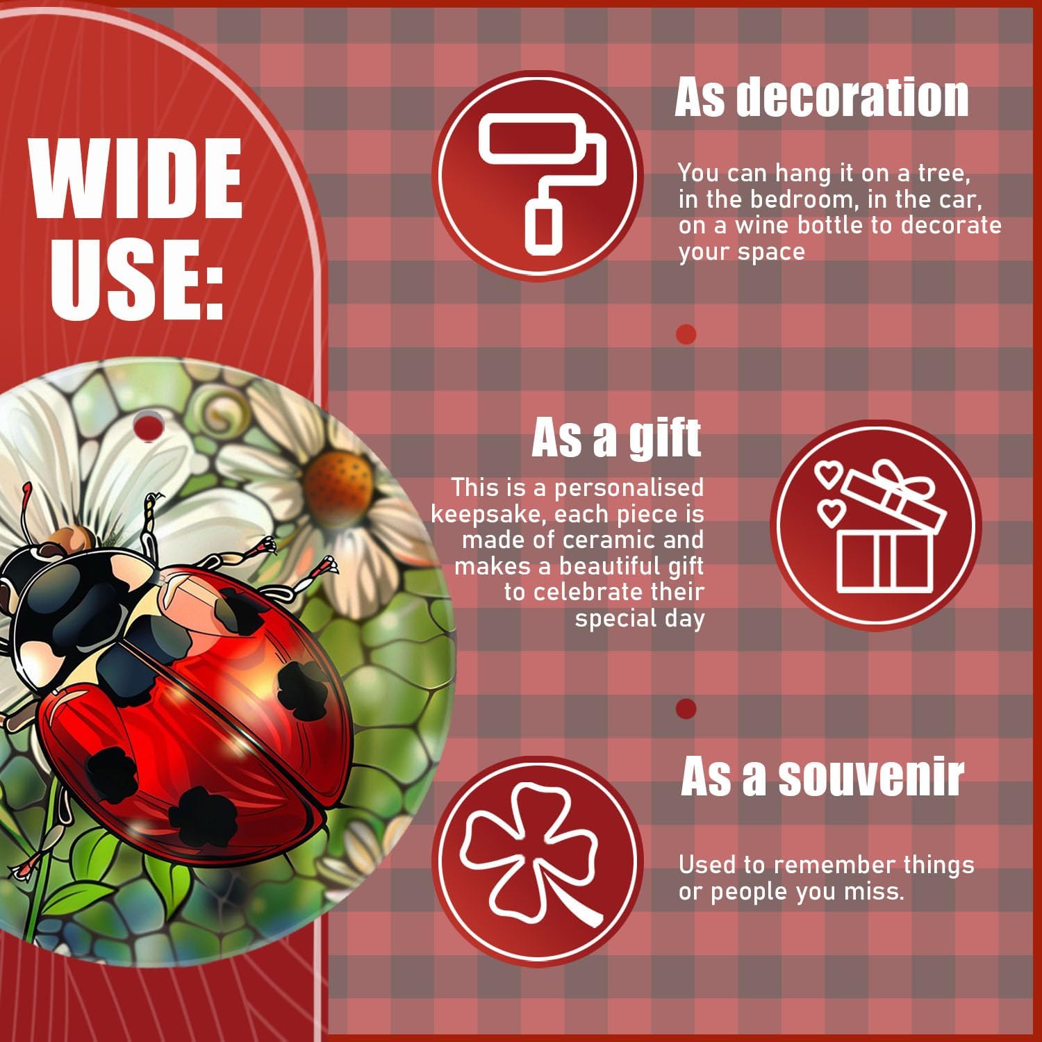 Funny Ornament Hanging Christmas Tree Ornament Stained Glass Ladybug Holiday Keepsake