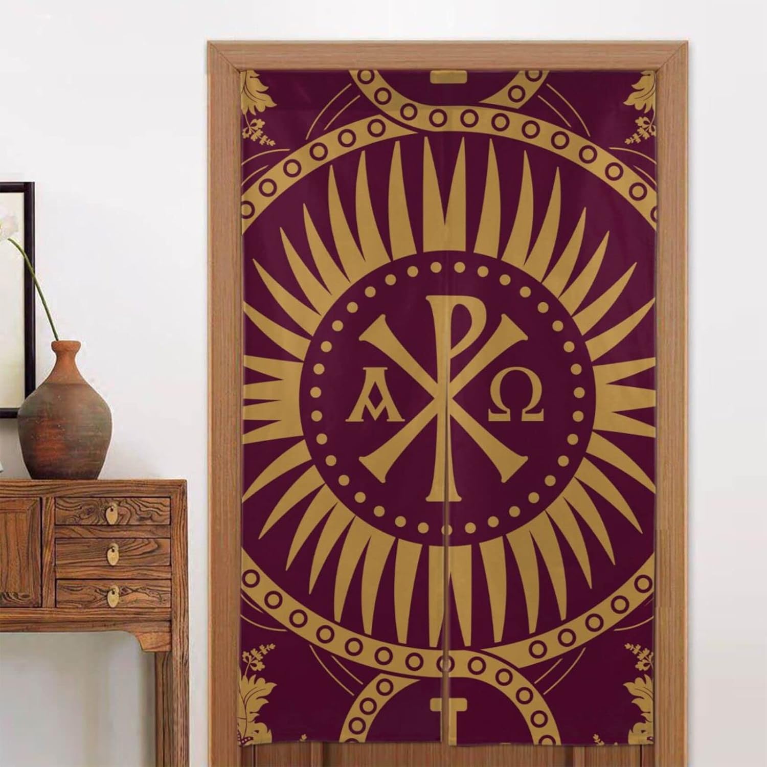 Classic Orthodox Door Curtain with Seamless Pattern