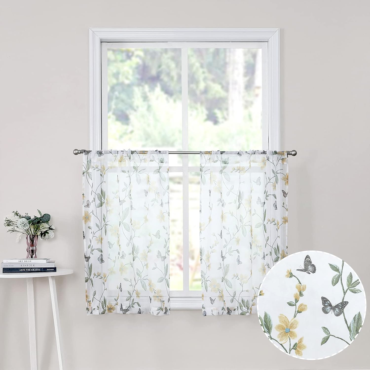 Tollpiz Sheer Floral Tier Curtains Set of 2