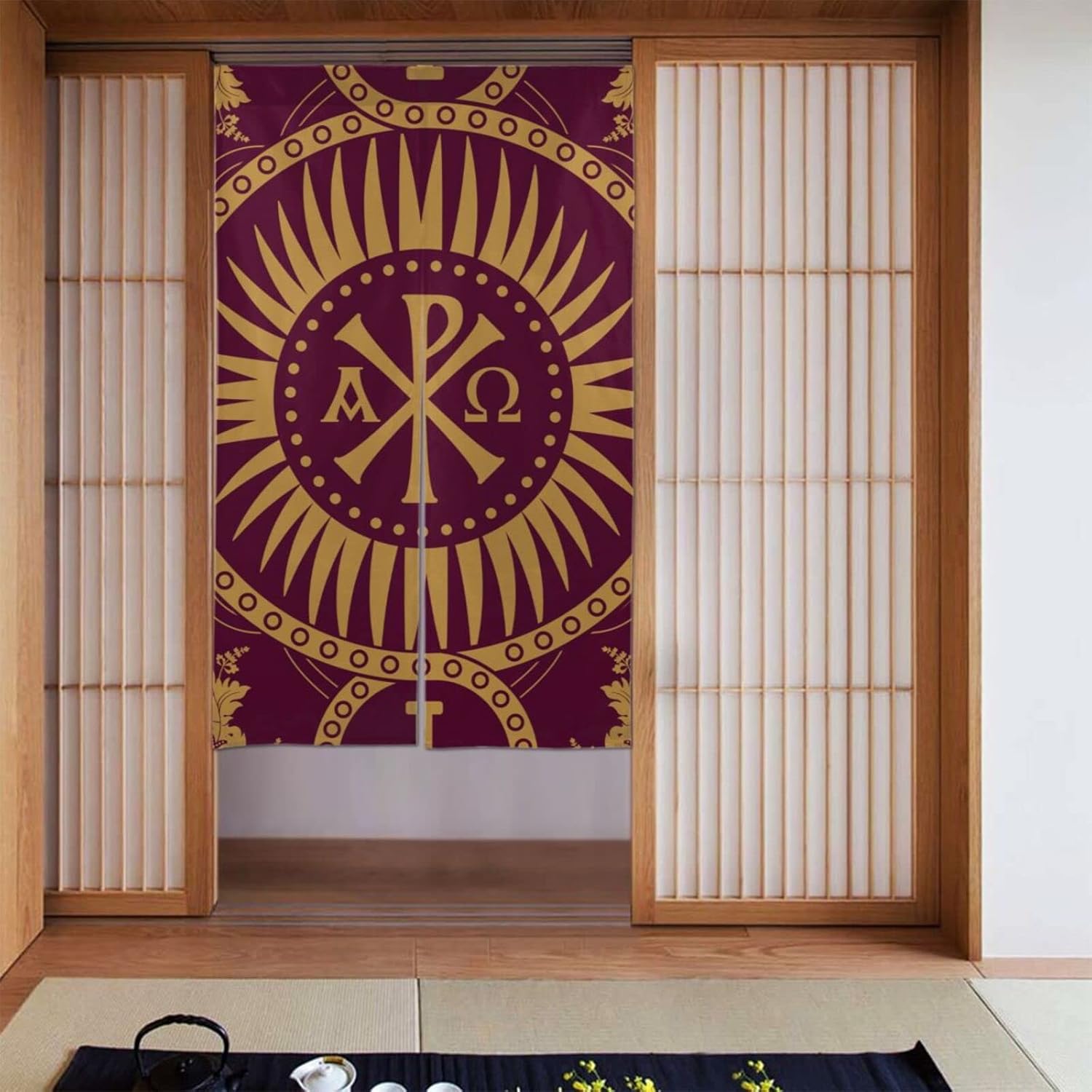 Classic Orthodox Door Curtain with Seamless Pattern