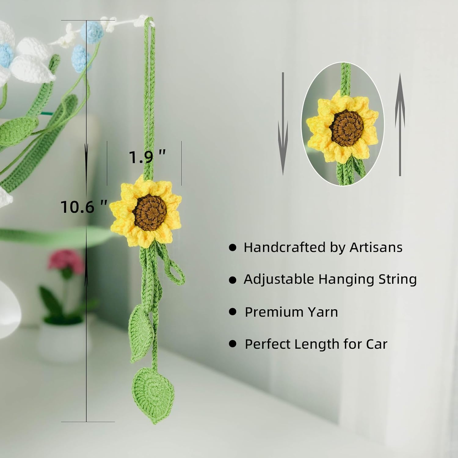 Handmade Crochet Sunflower Car Decor Accessory
