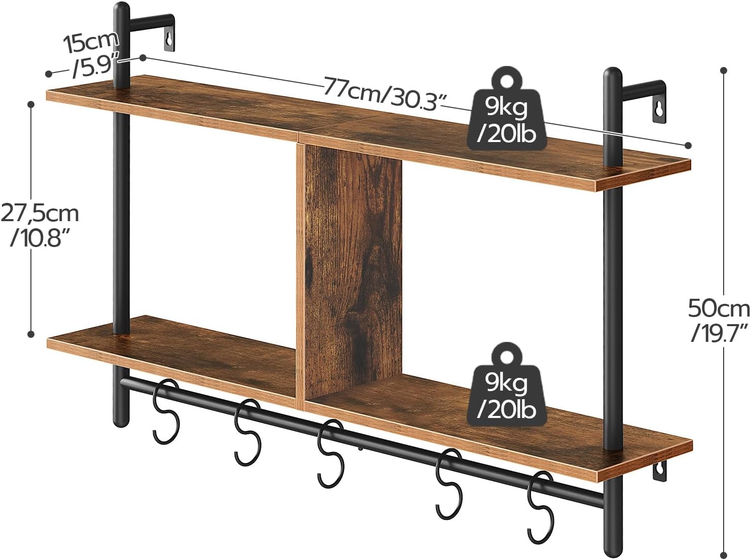 HOOBRO 30 Floating Shelves Wall Mount 2-Tier Industrial Pipe Storage