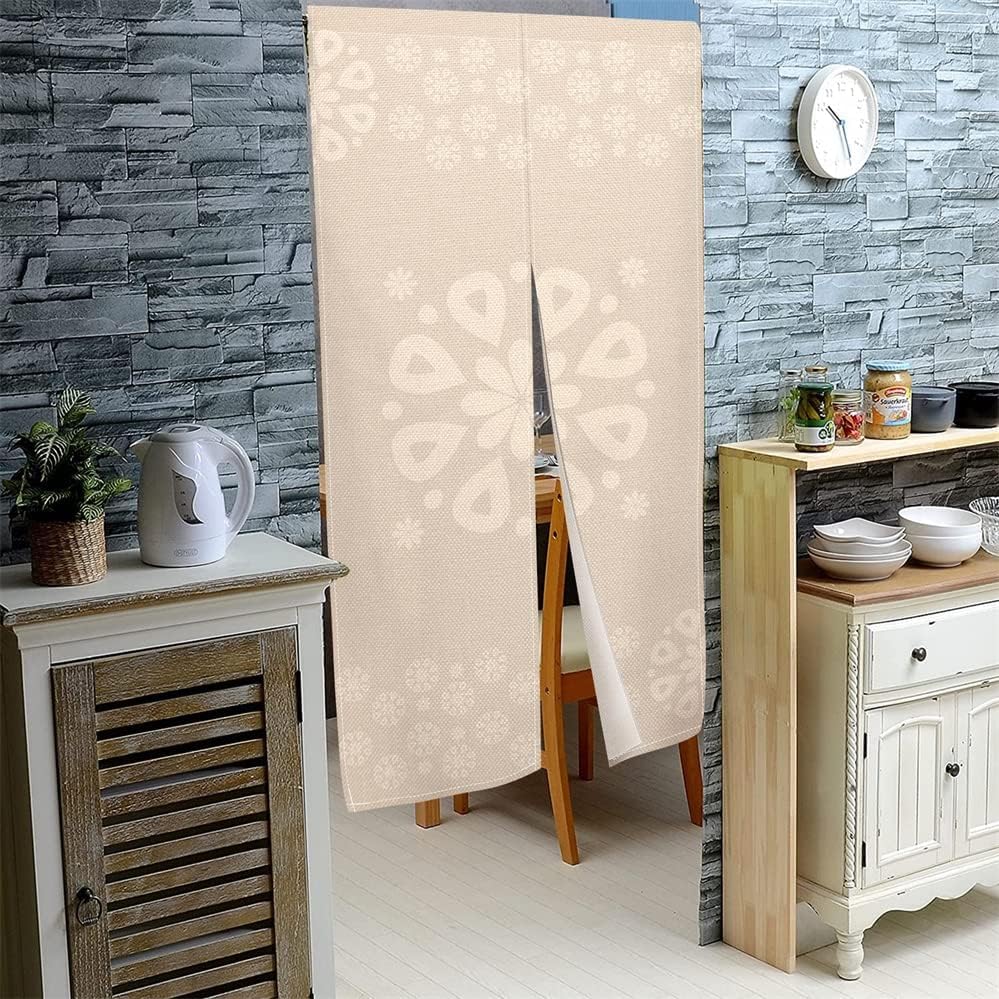 Leowefowa Japanese Noren Curtain Panel Flowers Print Beige 335x709