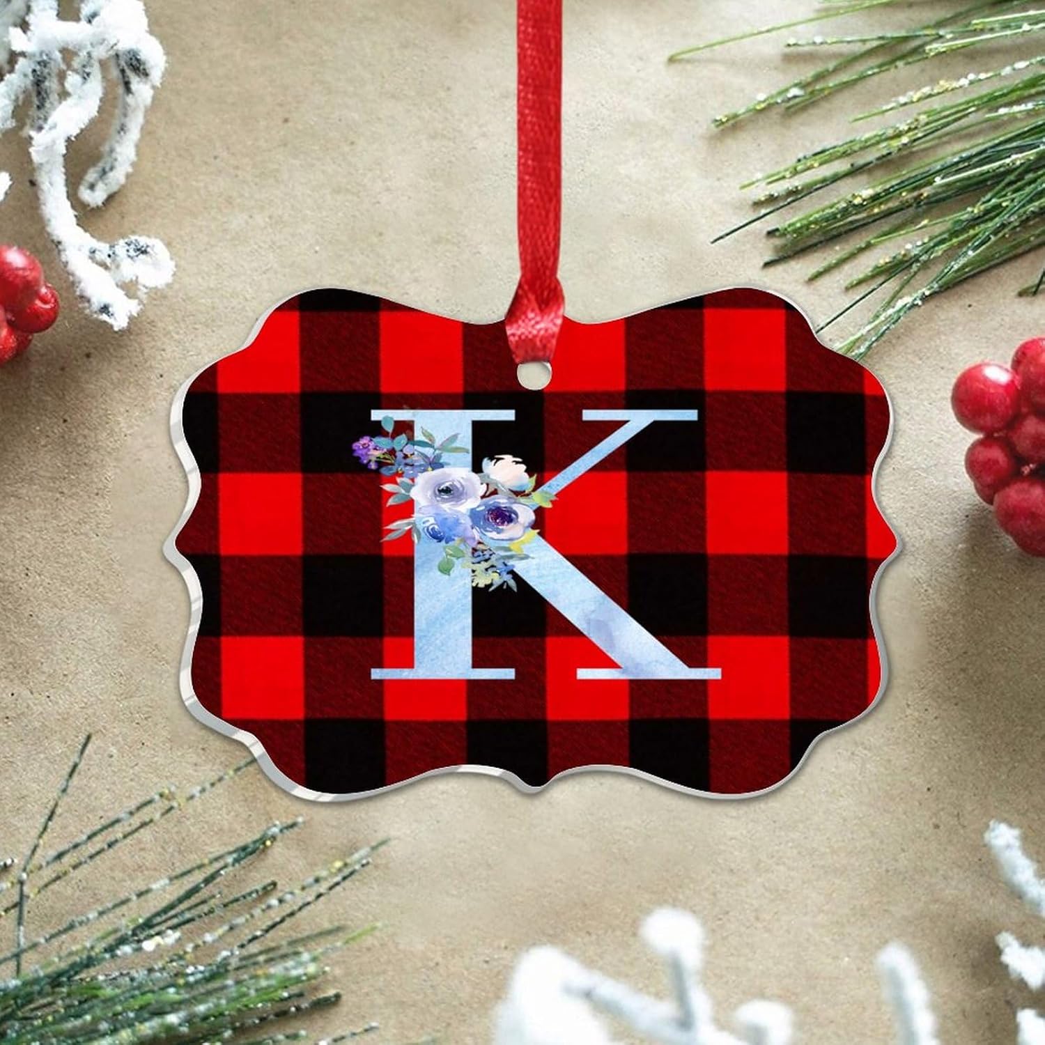 Acrylic Christmas Ornaments 2023 Monogram Initial K Hanging Baubles