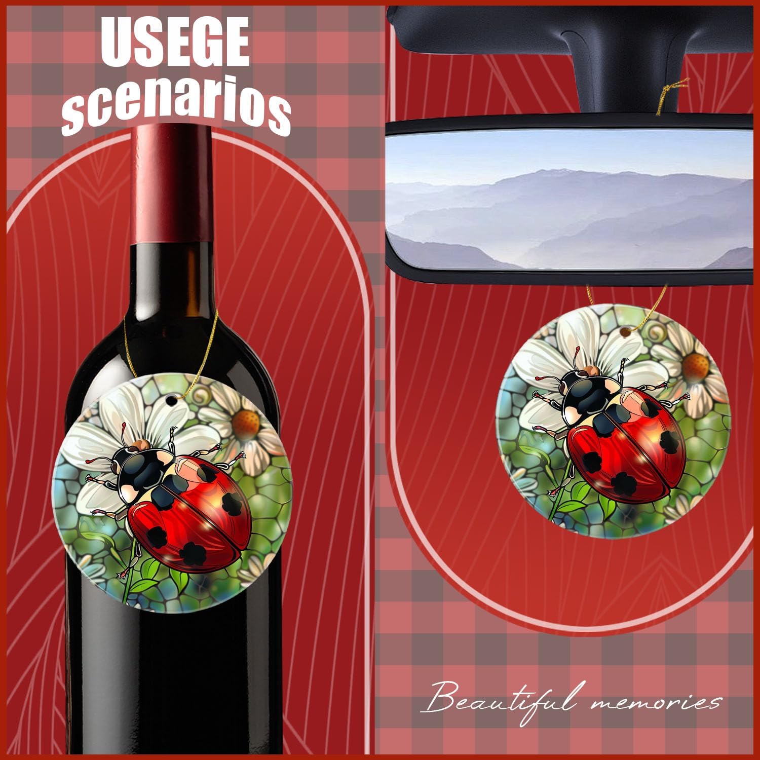 Funny Ornament Hanging Christmas Tree Ornament Stained Glass Ladybug Holiday Keepsake