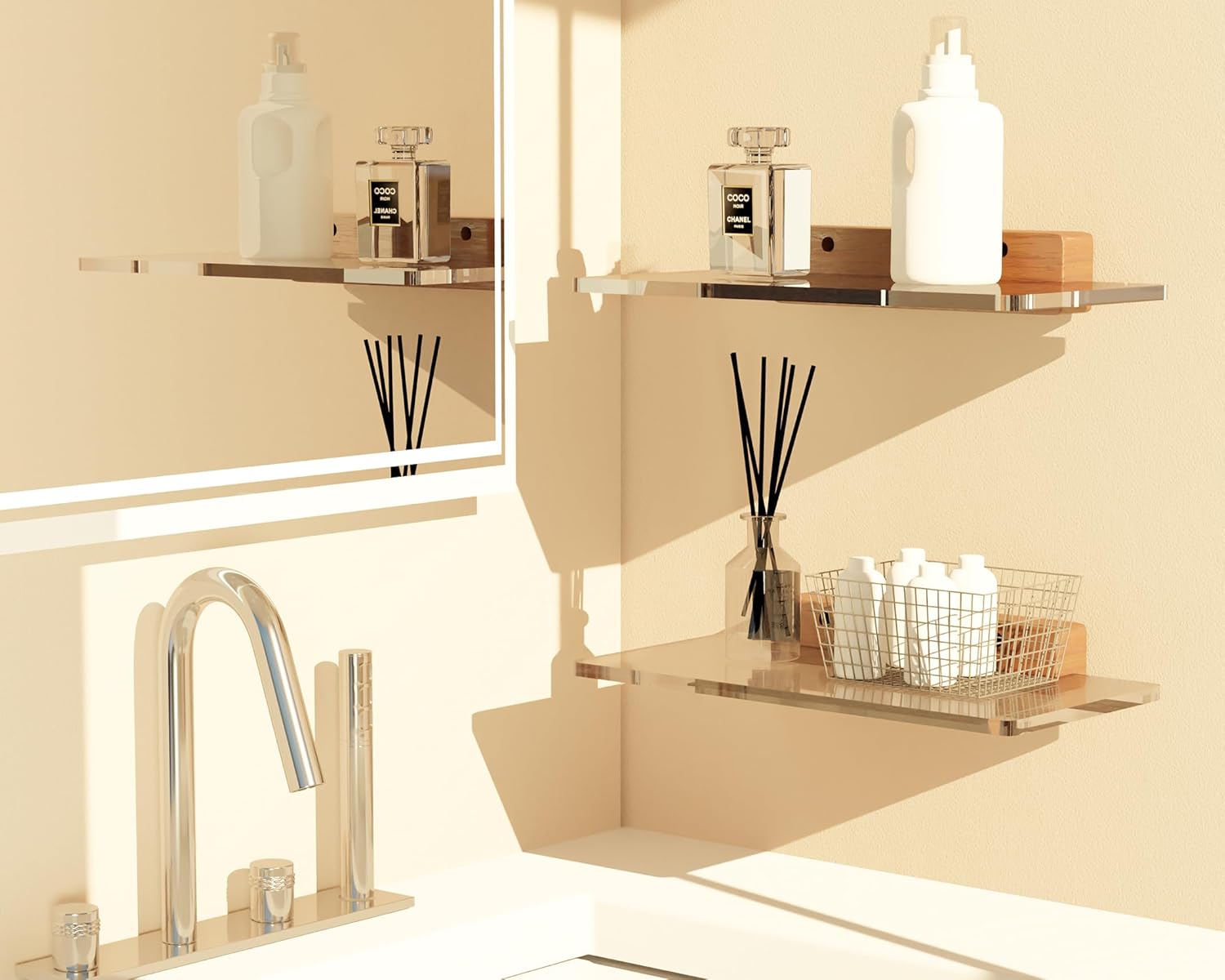 Solid Wood Acrylic Floating Shelves for Home Decor