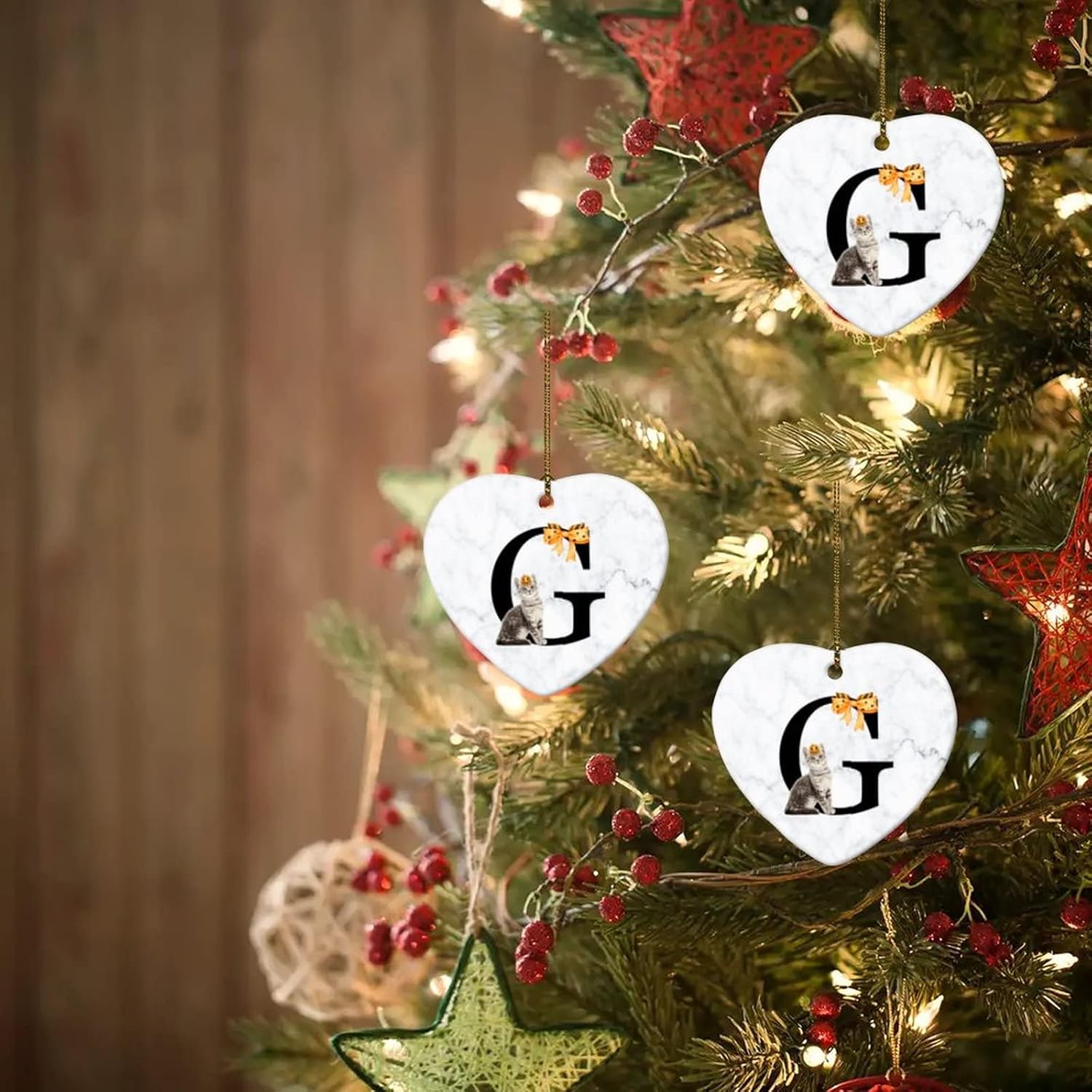 Heart Shape Ceramic Christmas Ornament with Initials
