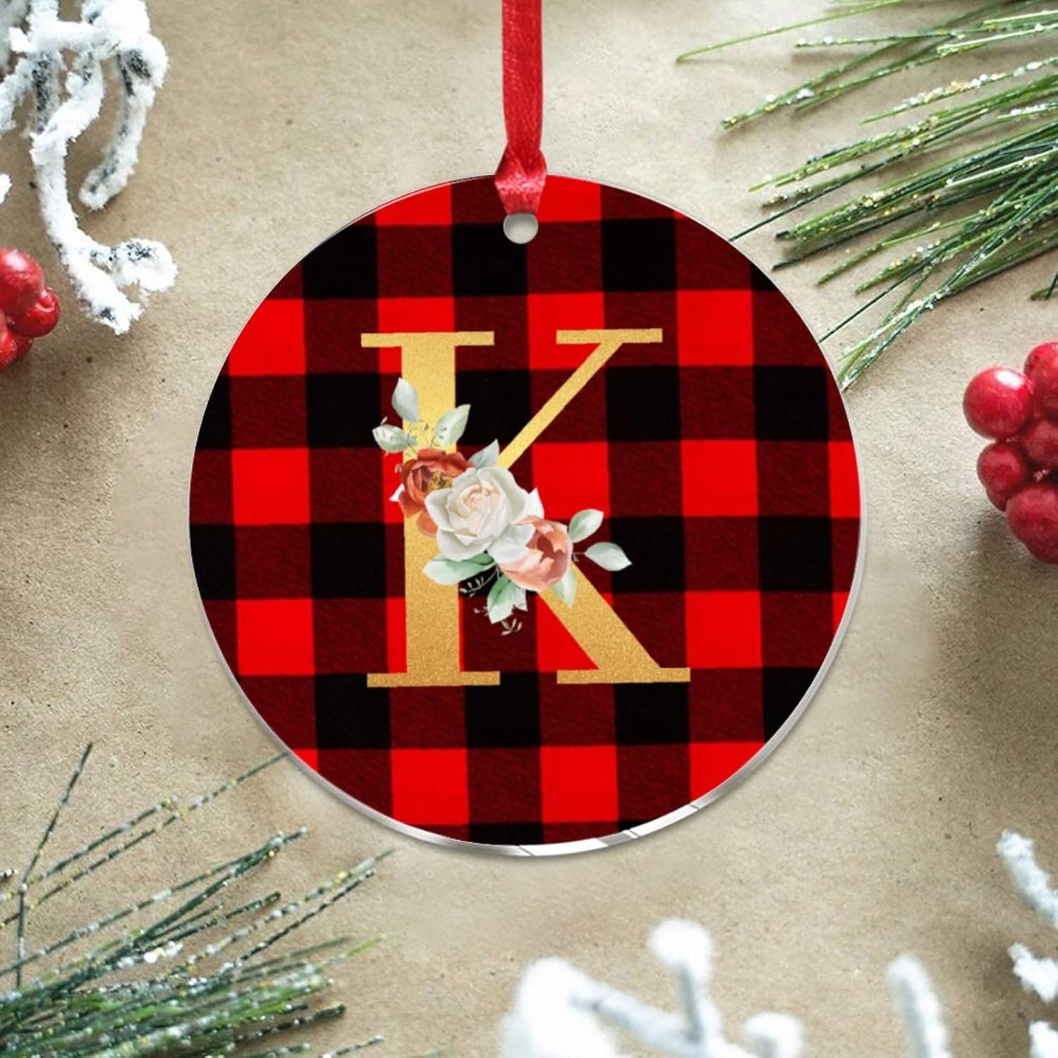 2023 Acrylic Christmas Ornaments with Gold Glitter Initial K