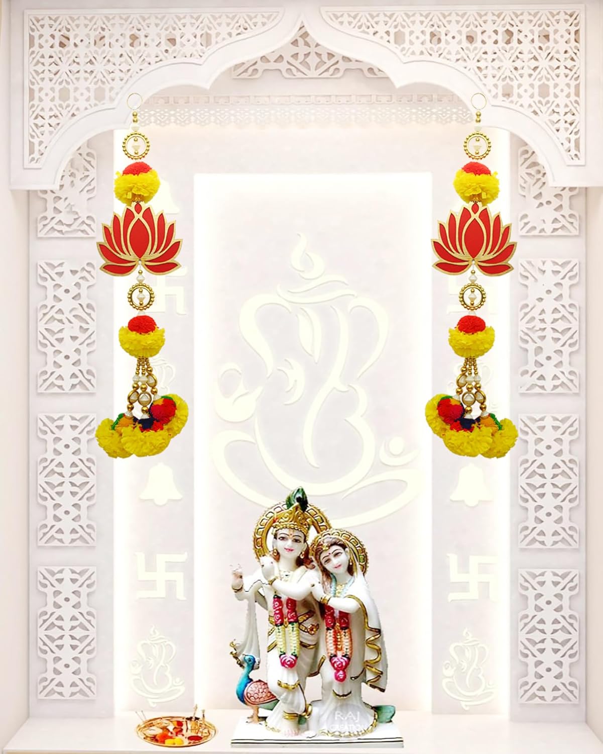 Set of 2 Lotus Marigold Wall Hangings for Home Diwali Decoration