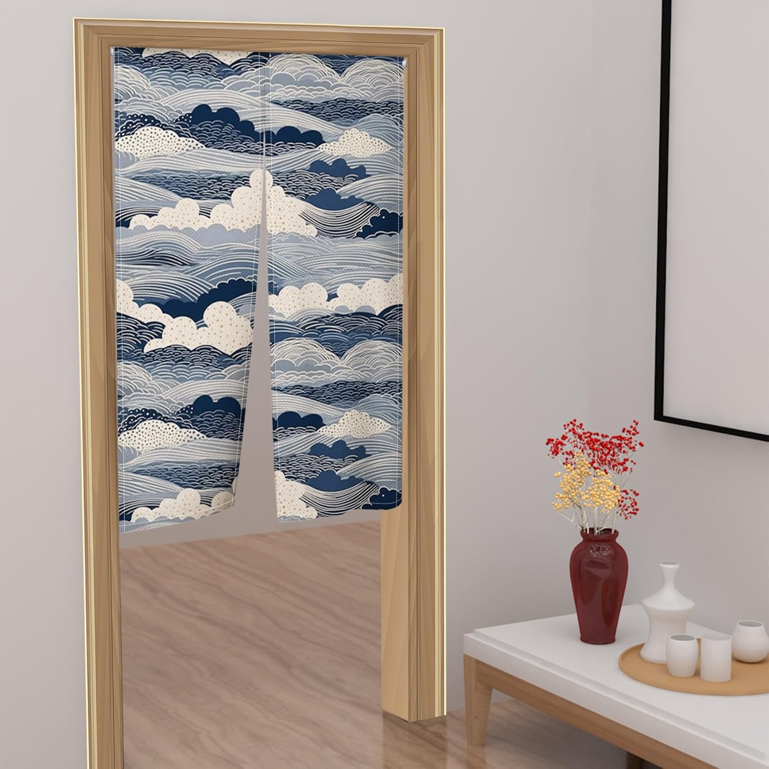 Leowefowa Japanese Noren Door Curtain Great Wave Ukiyoe Art