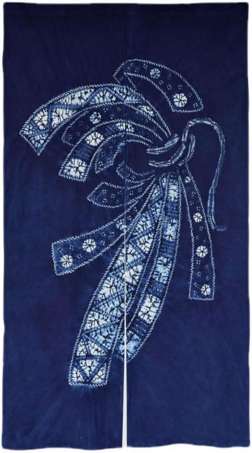 Hand Dyed Japanese Noren Curtain with Shibori Patterns
