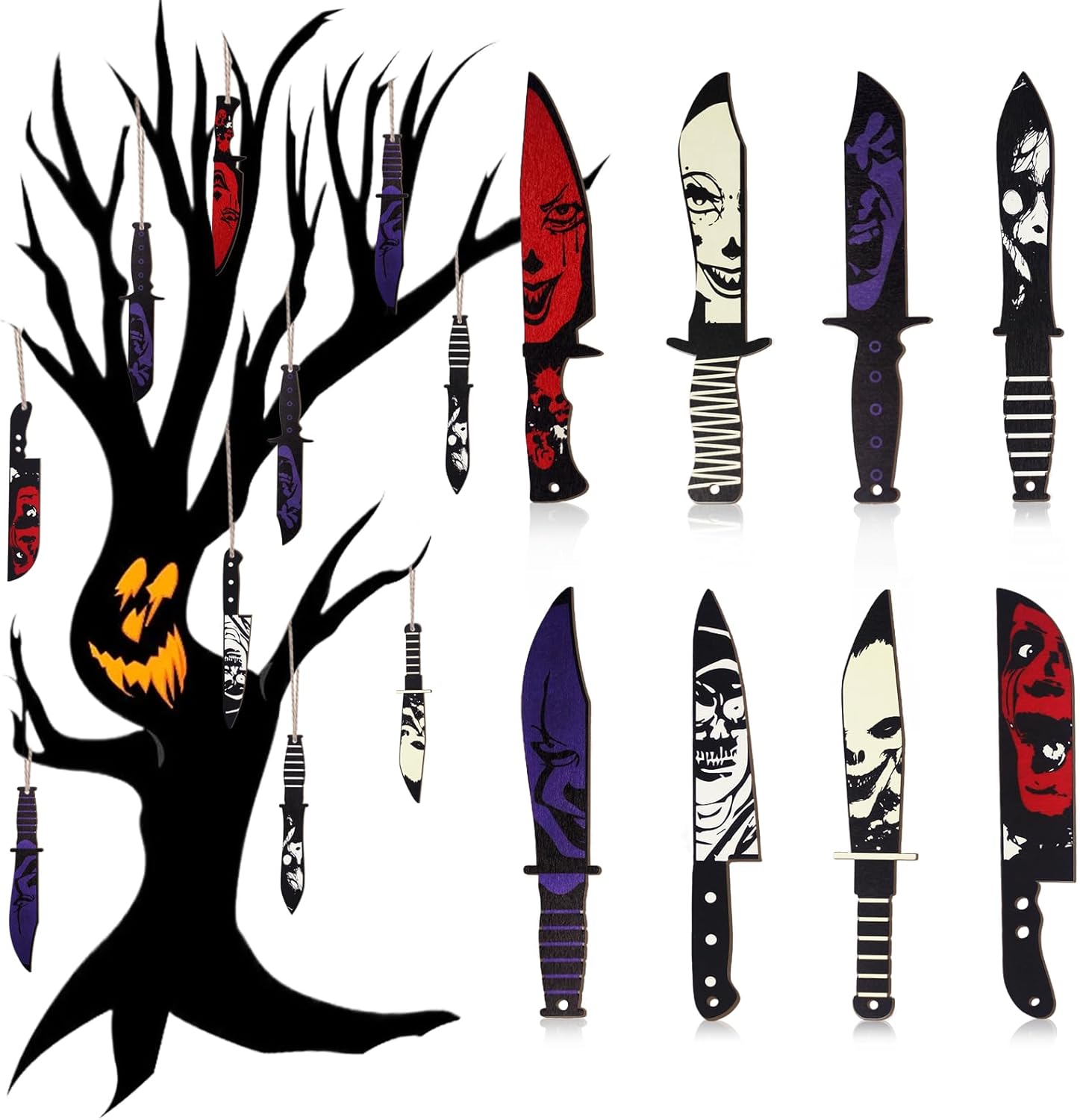 AOCEAN 24 Pcs Halloween Horror Wooden Knife Ornaments