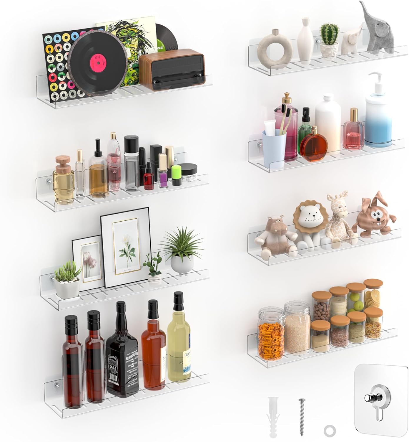 8 Pack Floating Shelves Clear Acrylic Wall Mount Storage Rack