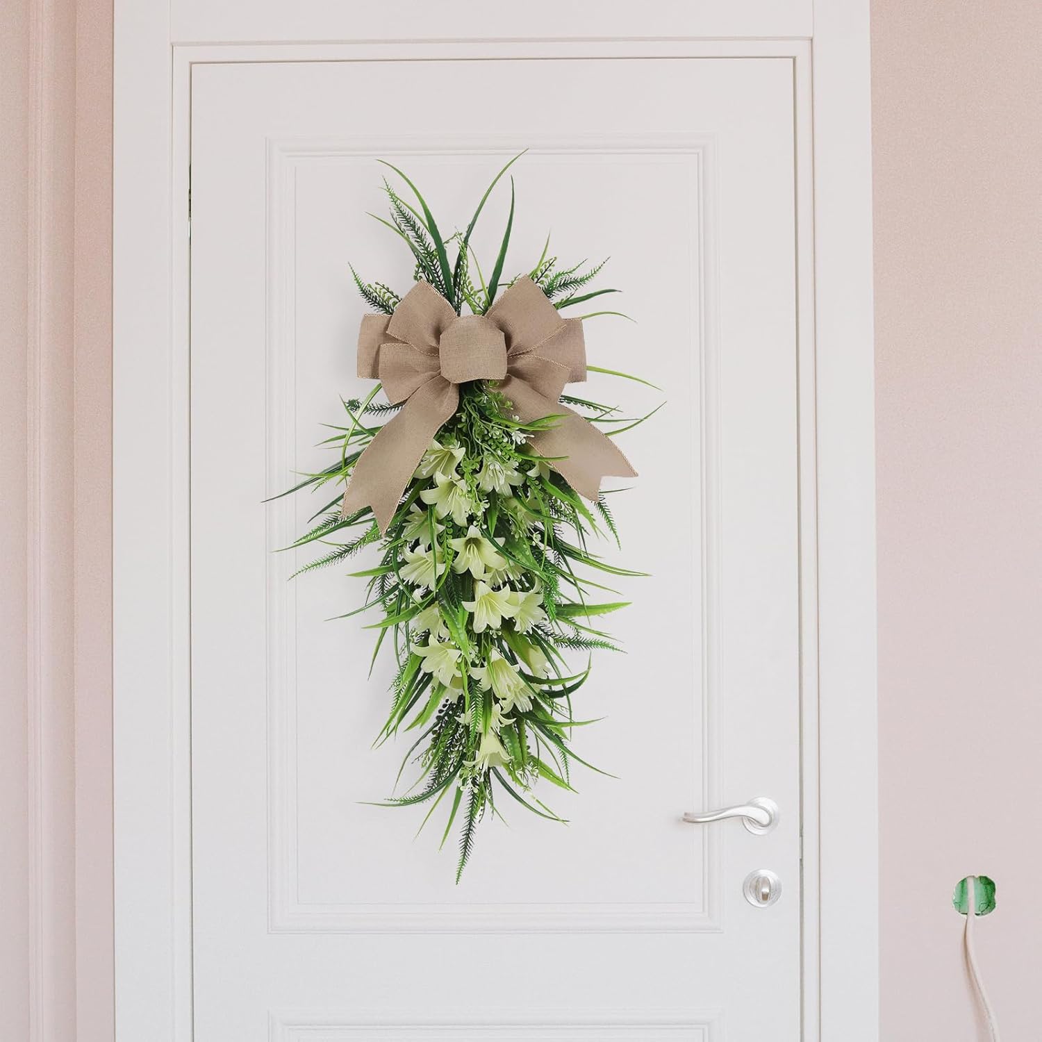 236in Spring Teardrop Lilies Wreath with Bow