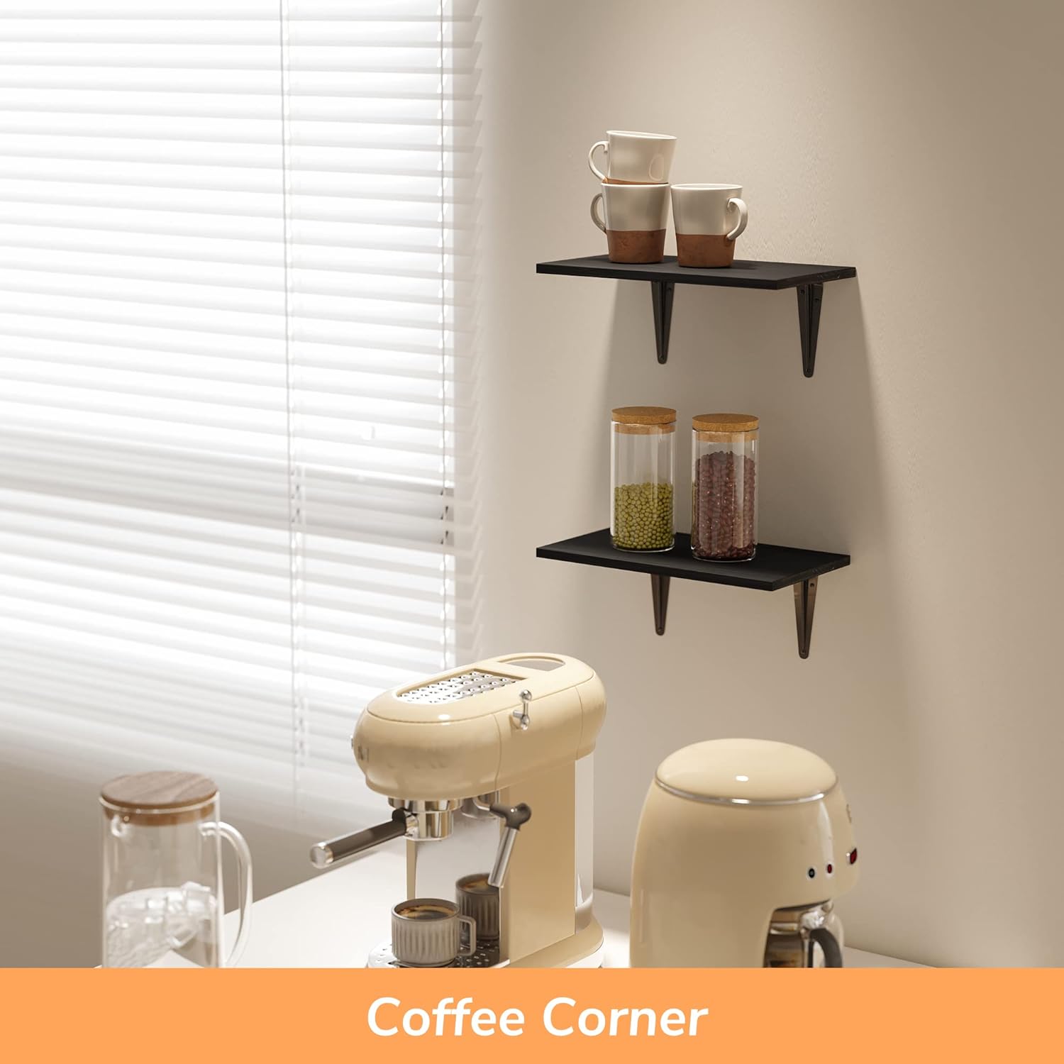 BAMFOX Black Floating Wood Wall Shelf for Home Dcor