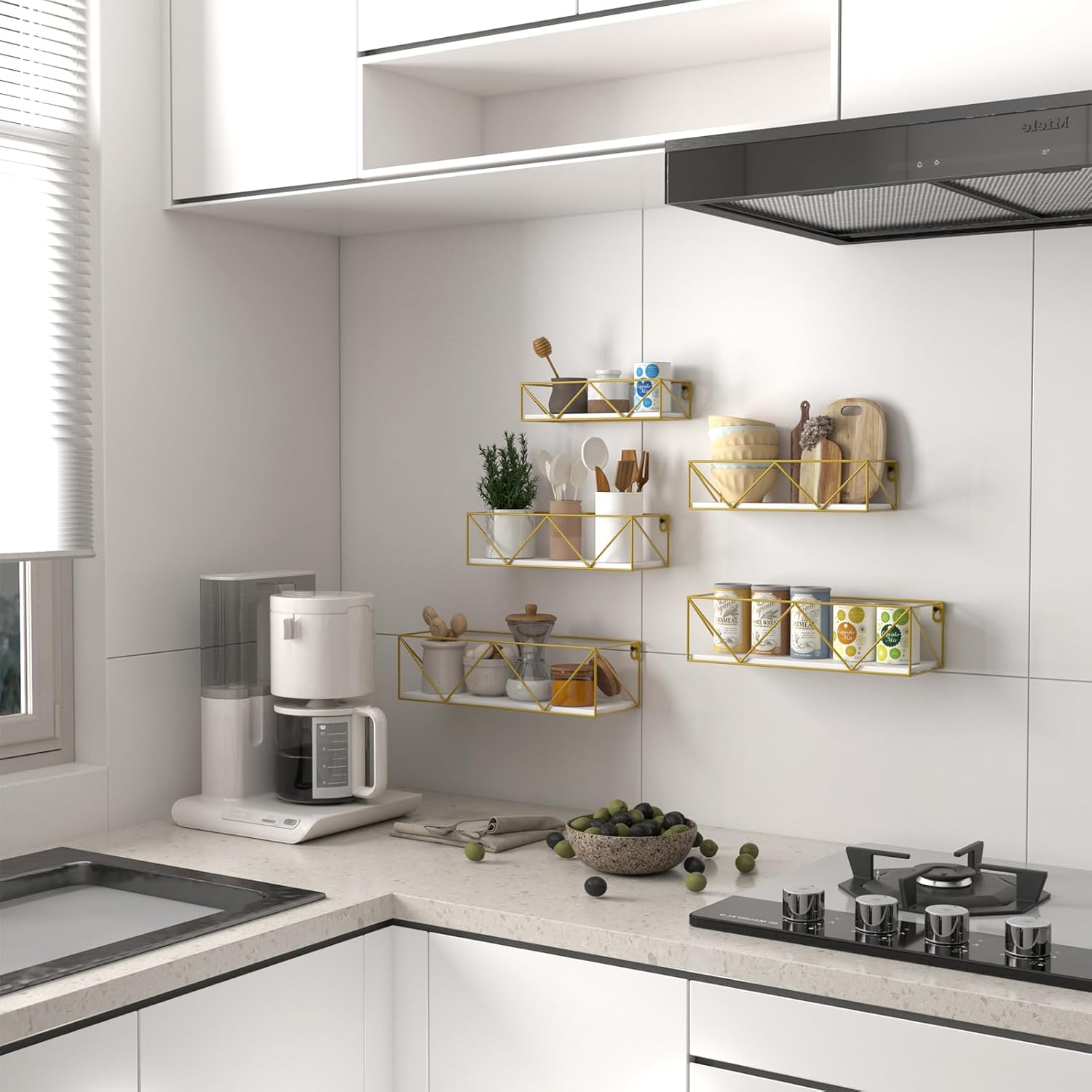 CRUGLA Gold Floating Shelves Wall Mounted Set of 5