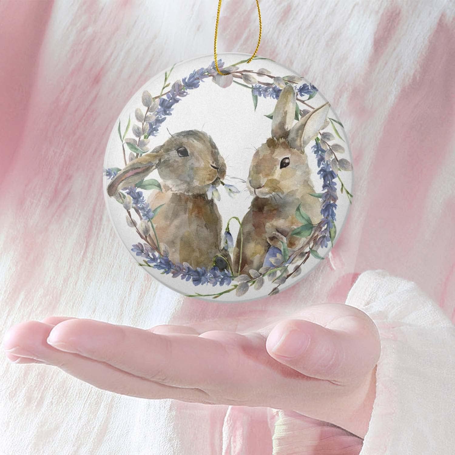 Lavender Flower Rabbit Christmas Ornament for Tree Decorations