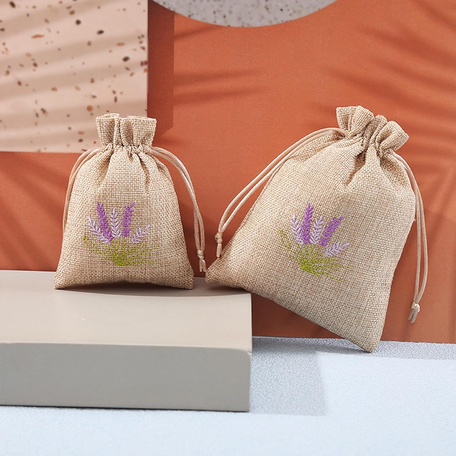 Pack Of 10 Cotton Linen Drawstring Bags for Lavender Storage