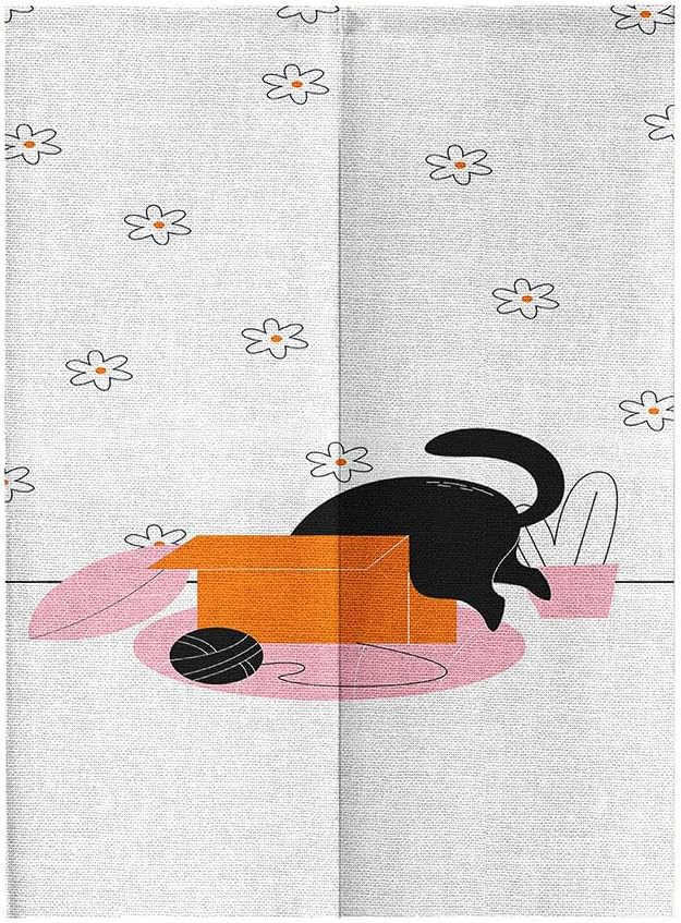 Chickwin Japanese Door Curtain Black Cat Panel