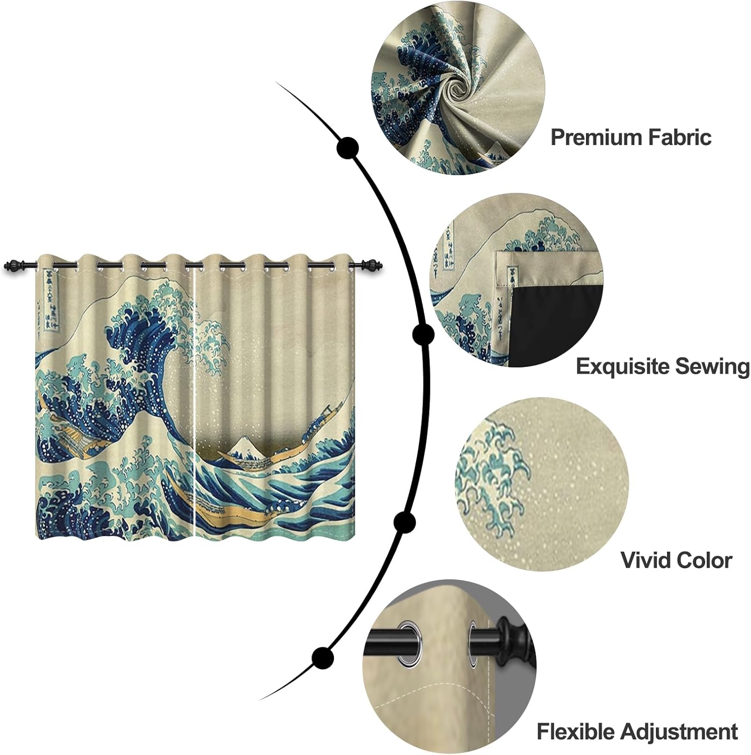 Umpoo Japanese Ukiyoe Blackout Curtains Set of 2 Panels 52x84 Inch