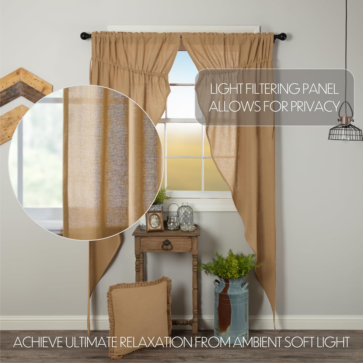 VHC Brands Prairie Panel Pair Tan Rod Ties Window Curtains